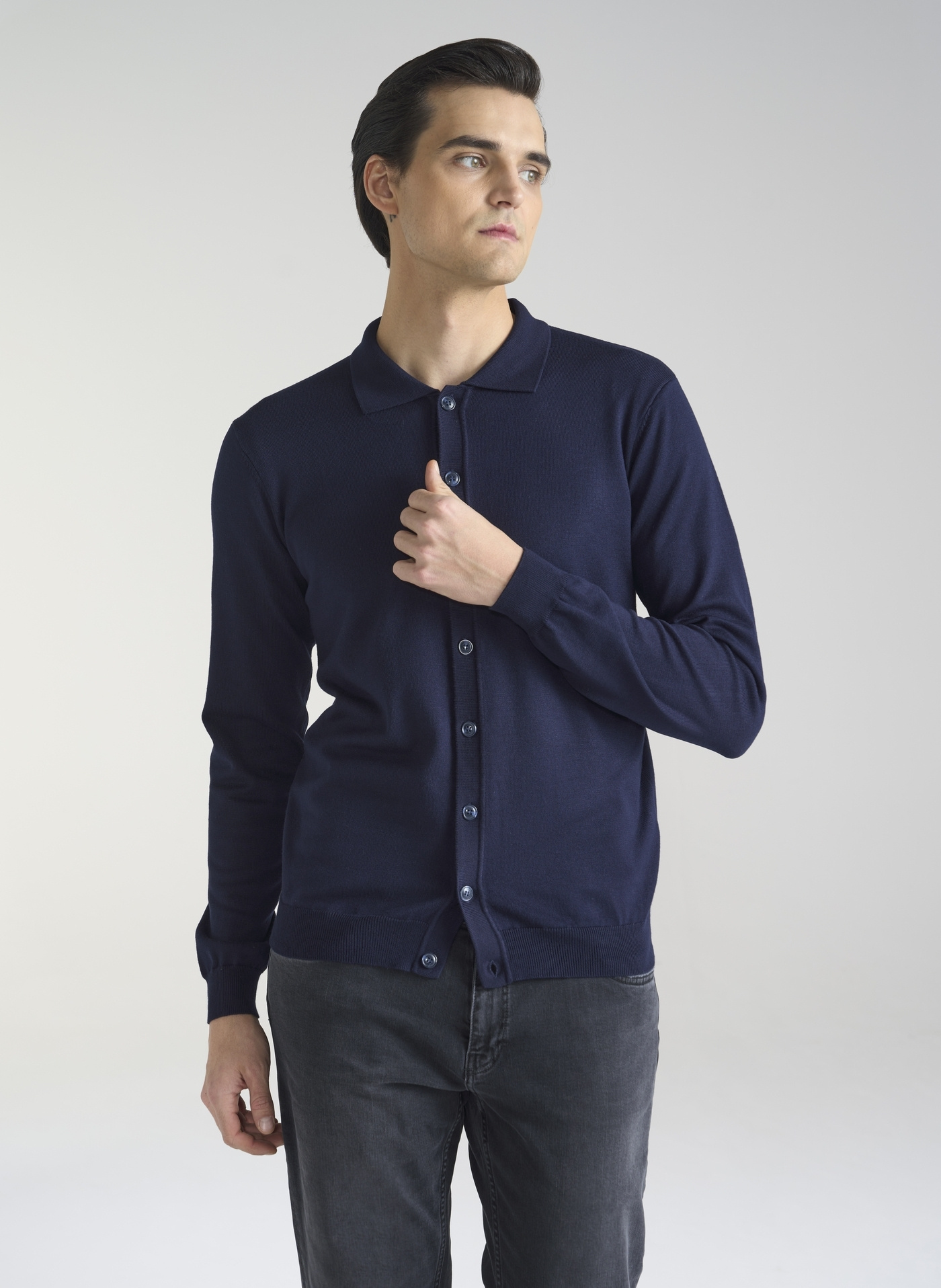 Granatowy kardigan z kołnierzykiem P24SF-2X-001-G-0 - Pako Lorente - Pako Lorente