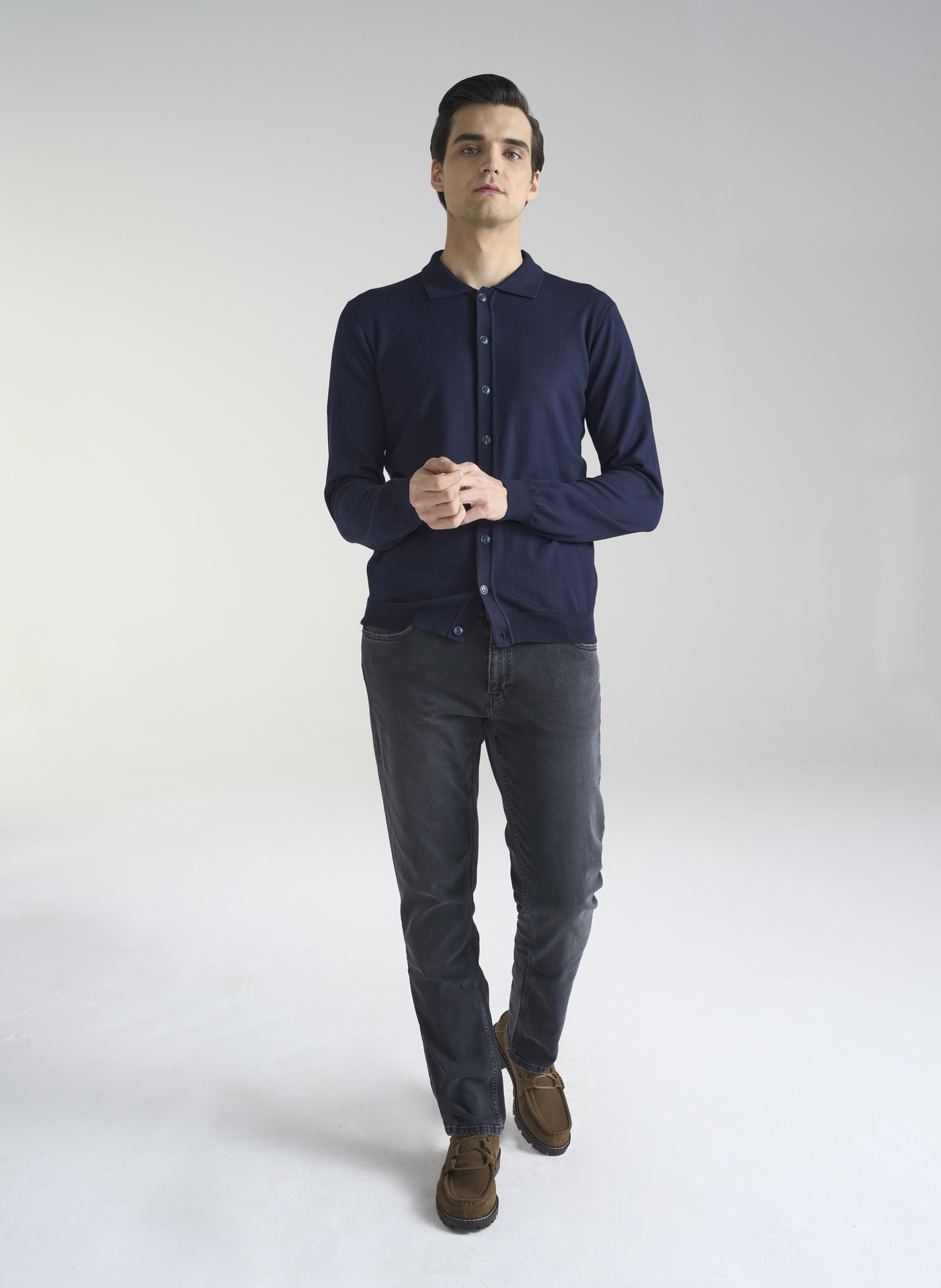 Granatowy kardigan z kołnierzykiem P24SF-2X-001-G-0 - Pako Lorente - Pako Lorente