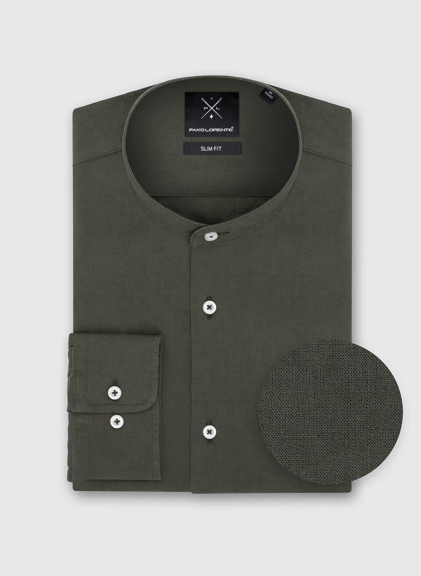 Lniana zielona koszula męska ze stójką - Pako Lorente