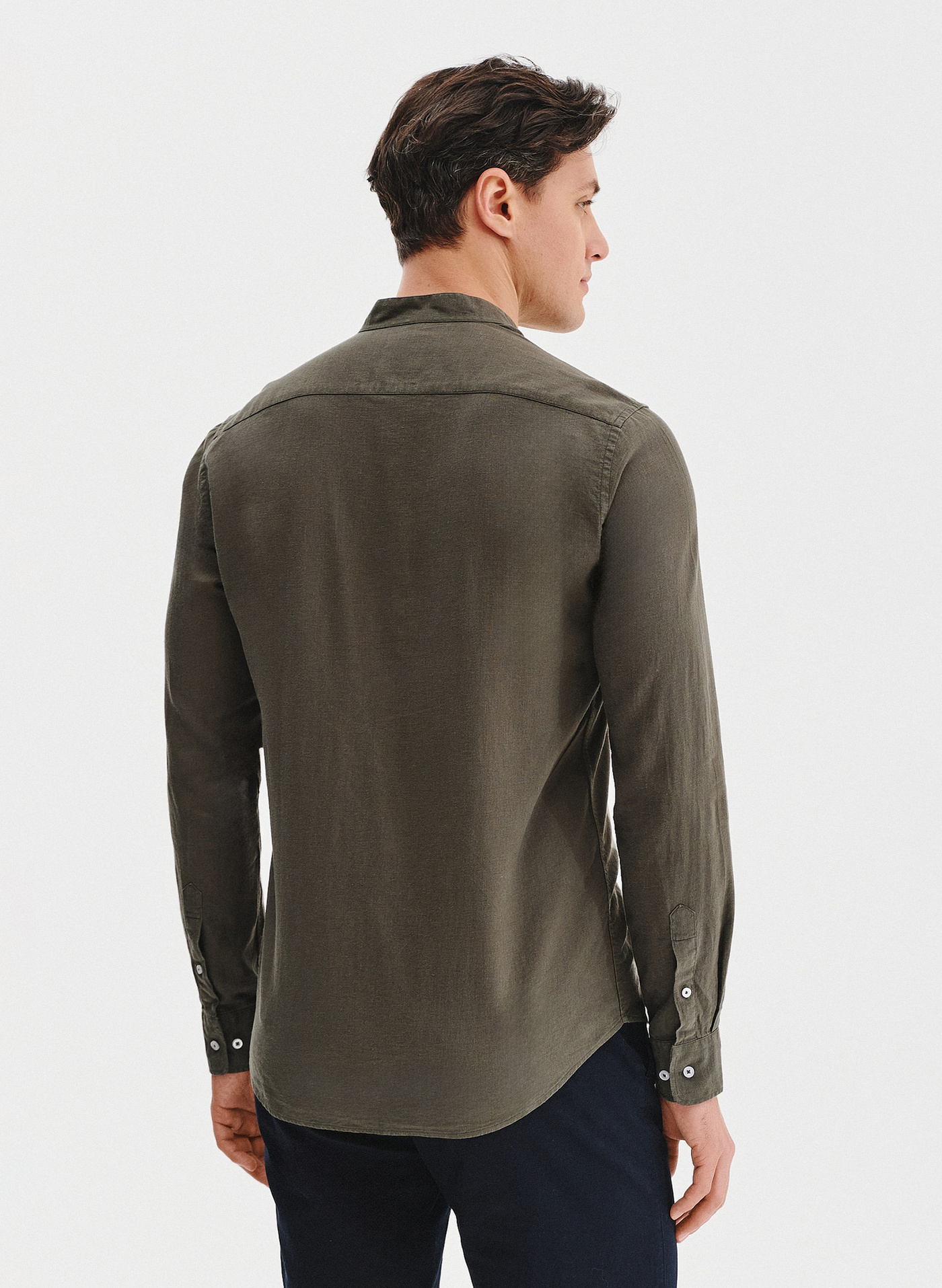Lniana zielona koszula męska ze stójką - Pako Lorente