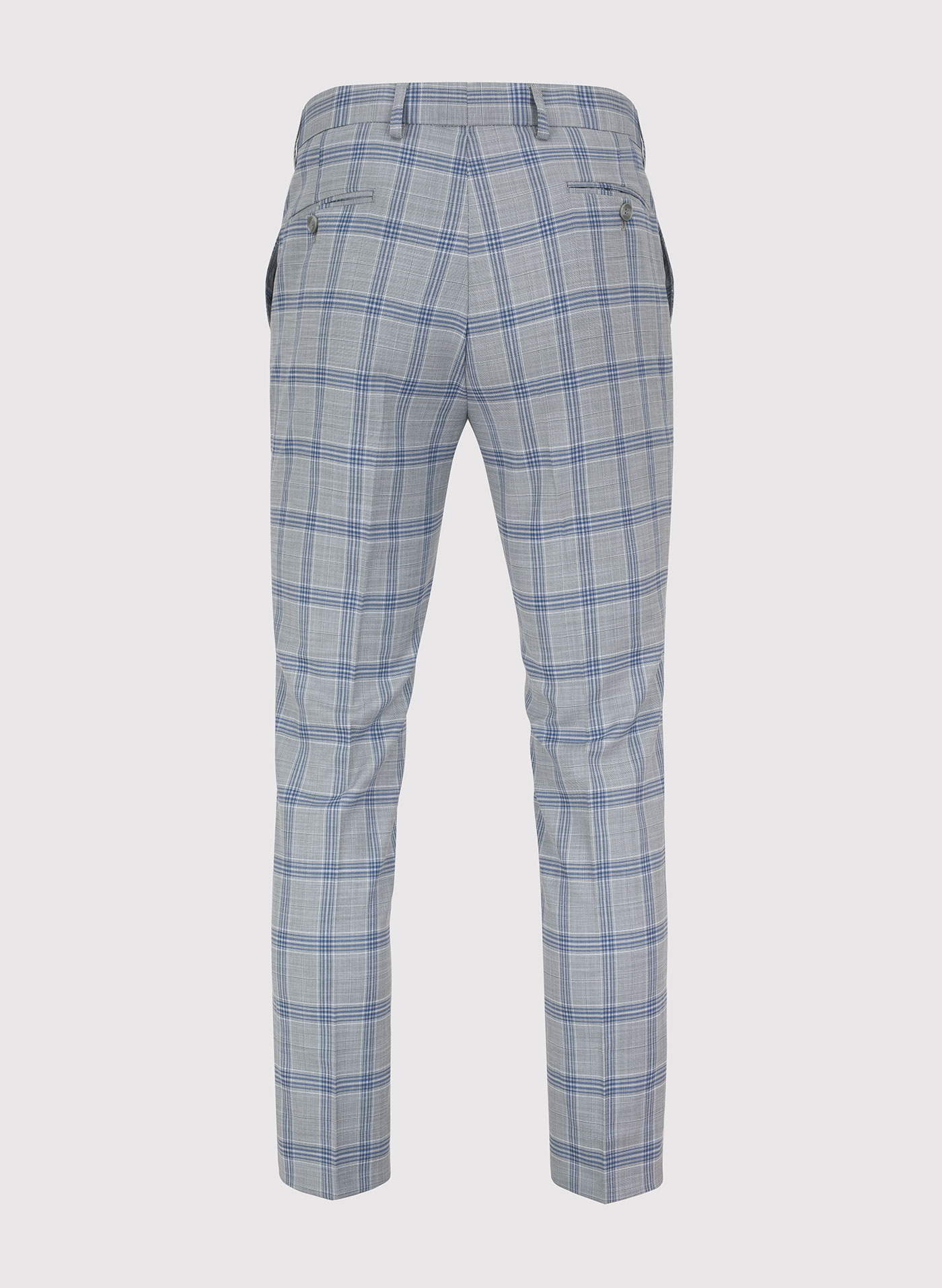 Szare spodnie garniturowe w niebiesko-białą kratę - Pako Lorente