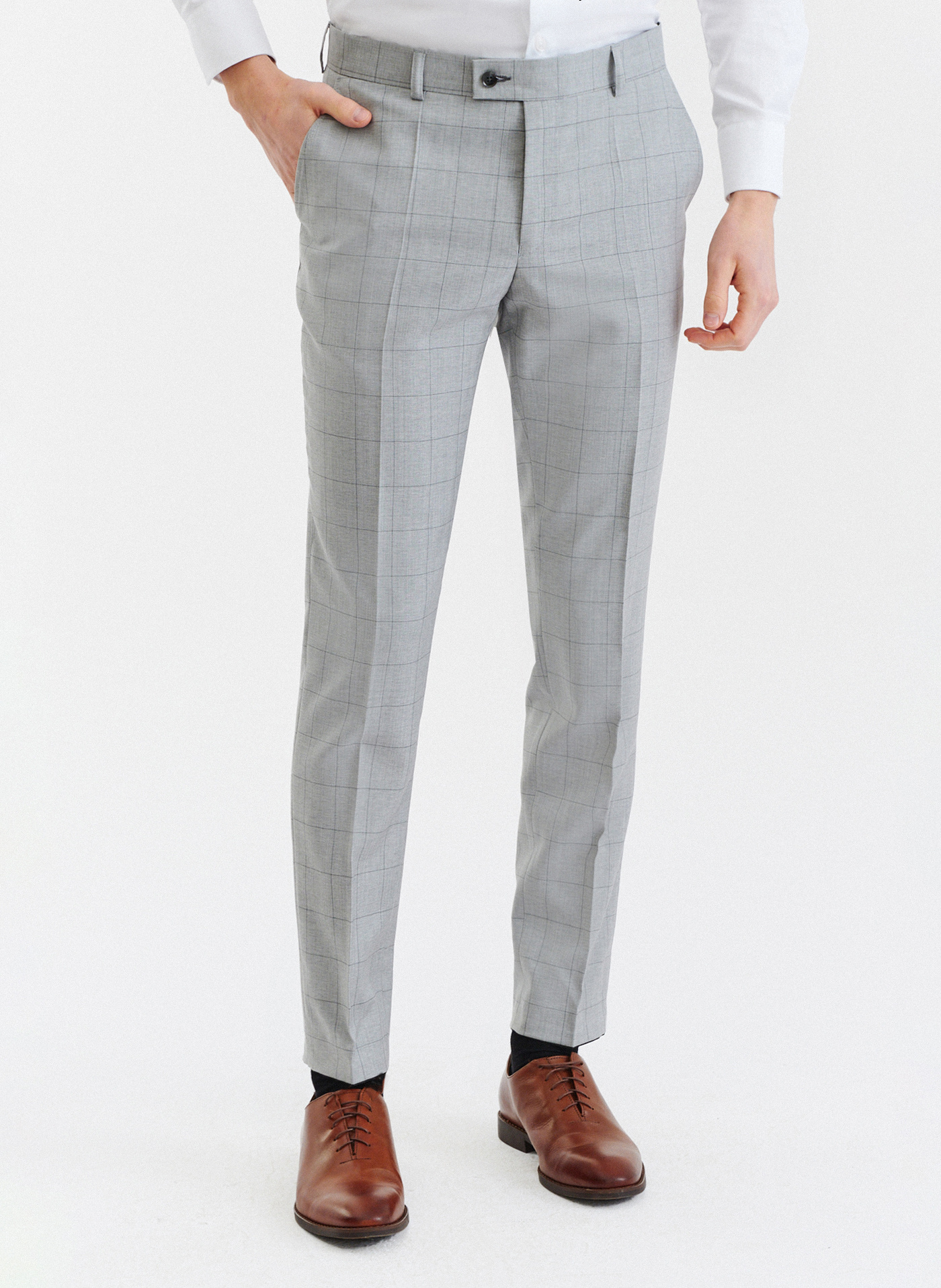 Szare wełniane spodnie garniturowe w kratę - Pako Lorente
