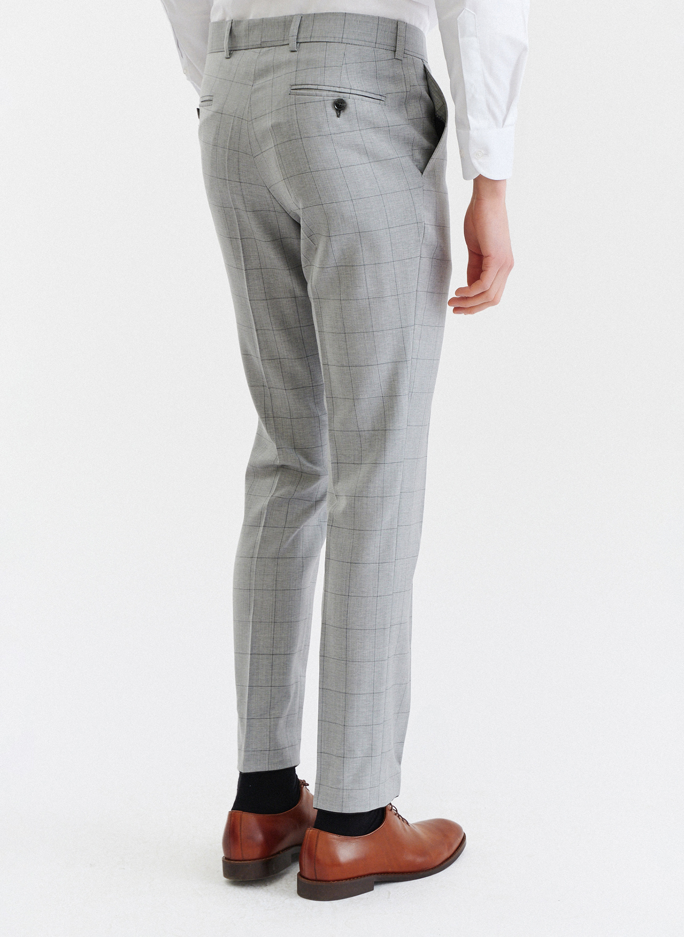 Szare wełniane spodnie garniturowe w kratę - Pako Lorente