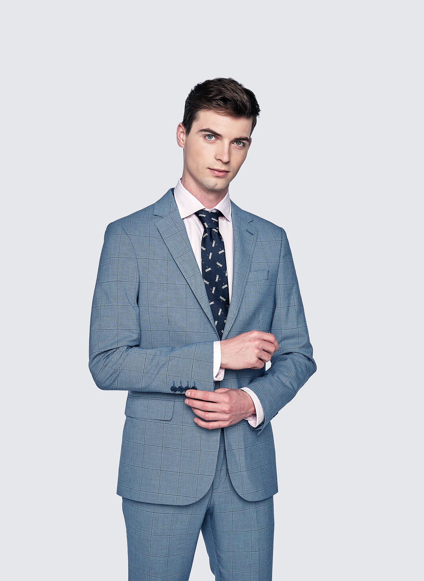 Niebieska męska marynarka garniturowa w kratkę - Pako Lorente