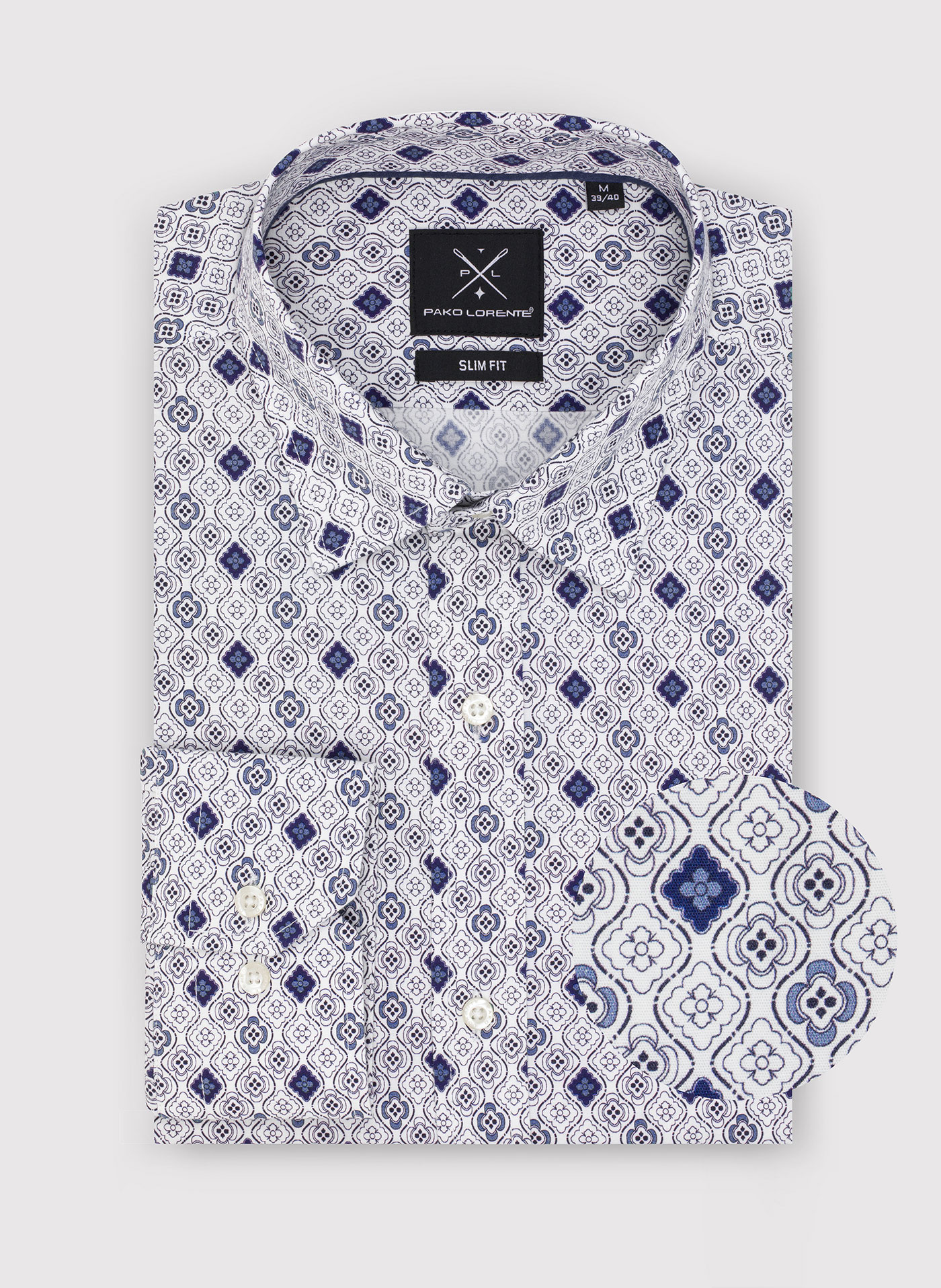 Męska koszula w kolorze białym w granatowy wzór - Pako Lorente