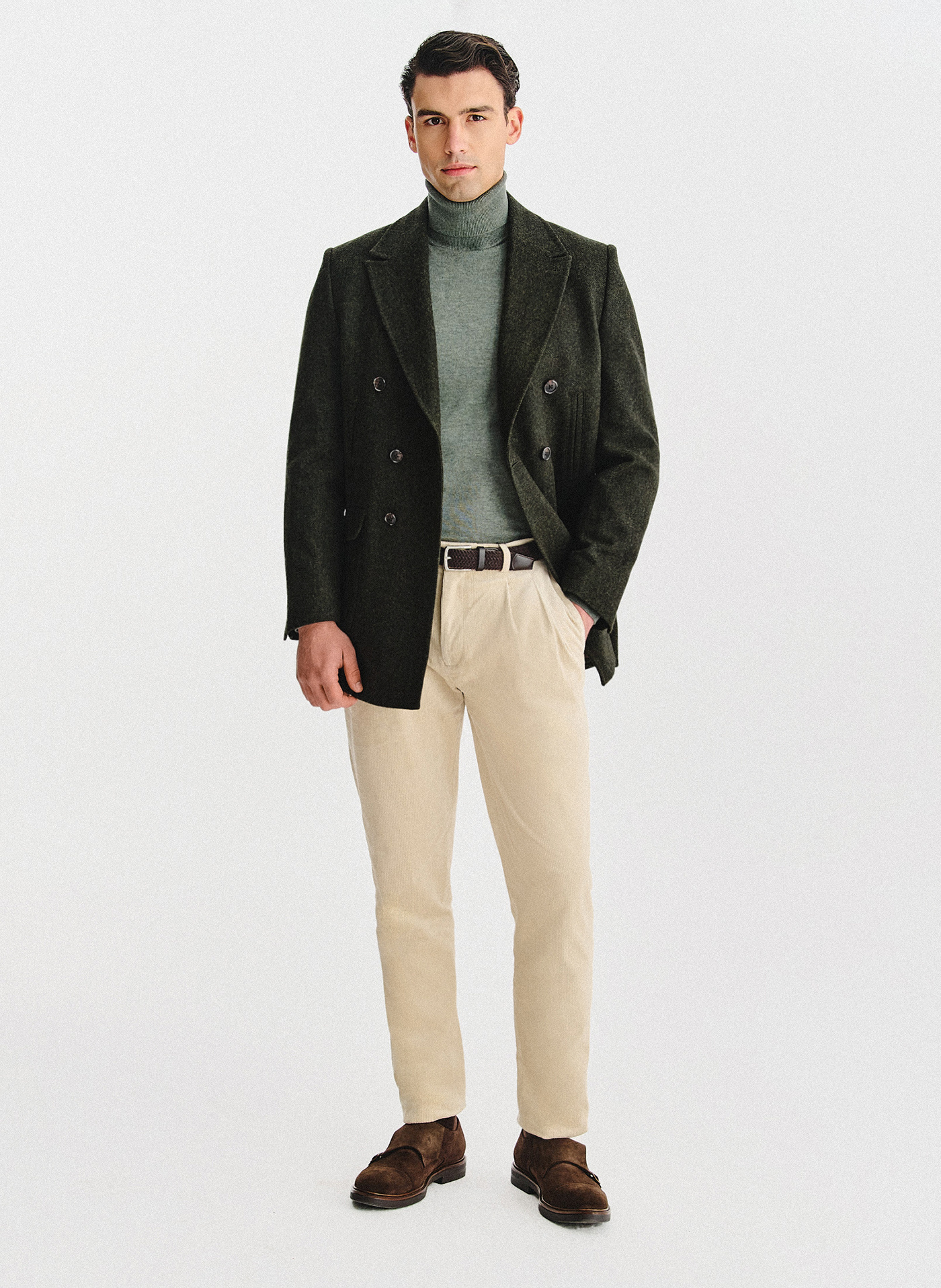 Zielony wełniany płaszcz męski - Pako Lorente