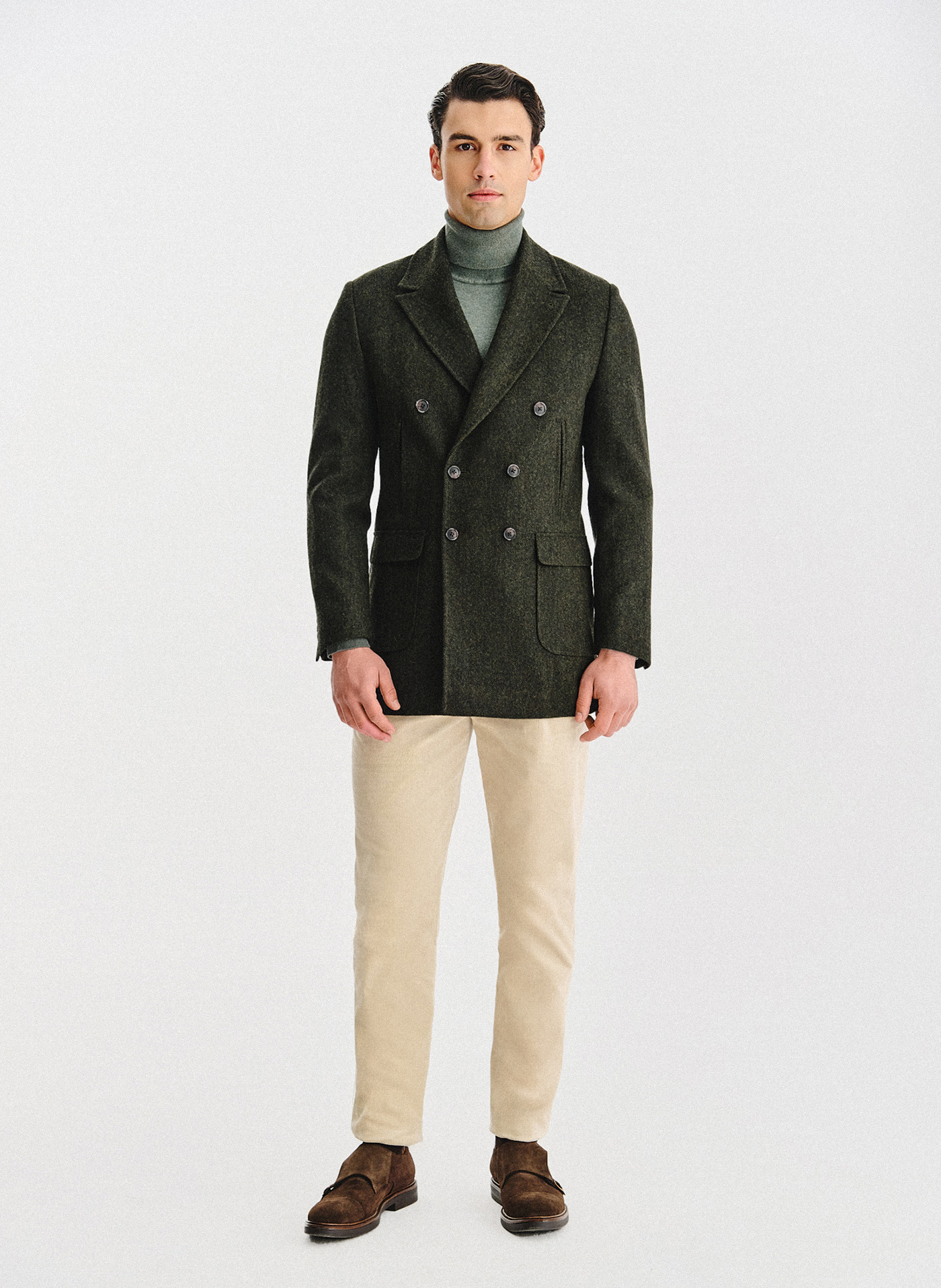 Zielony wełniany płaszcz męski - Pako Lorente