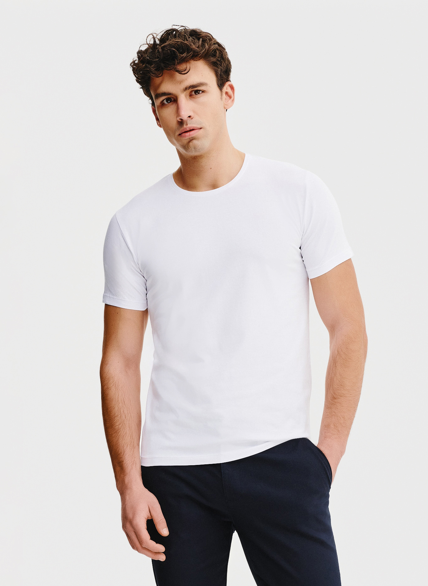 Biały gładki t-shirt męski - Pako Lorente