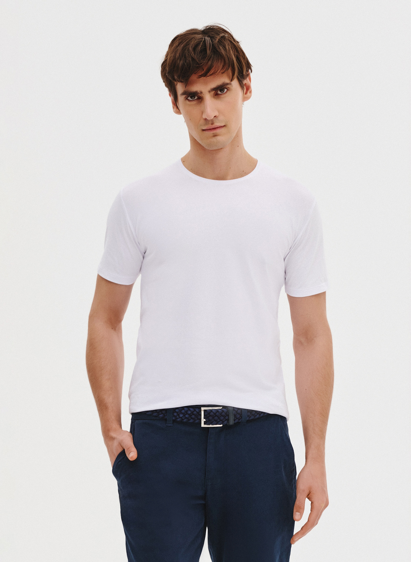 Biały gładki t-shirt męski - Pako Lorente