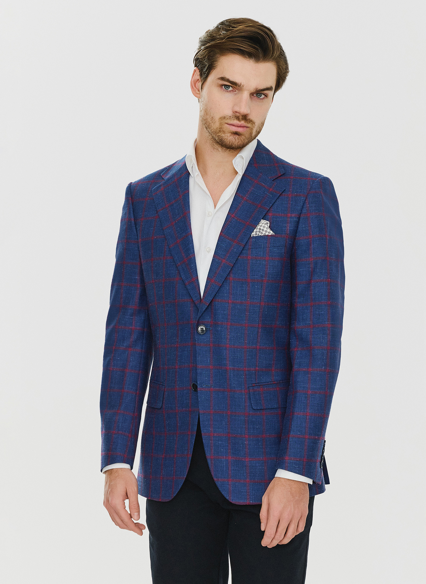 Granatowa marynarka w czerwoną kratę - Pako Lorente