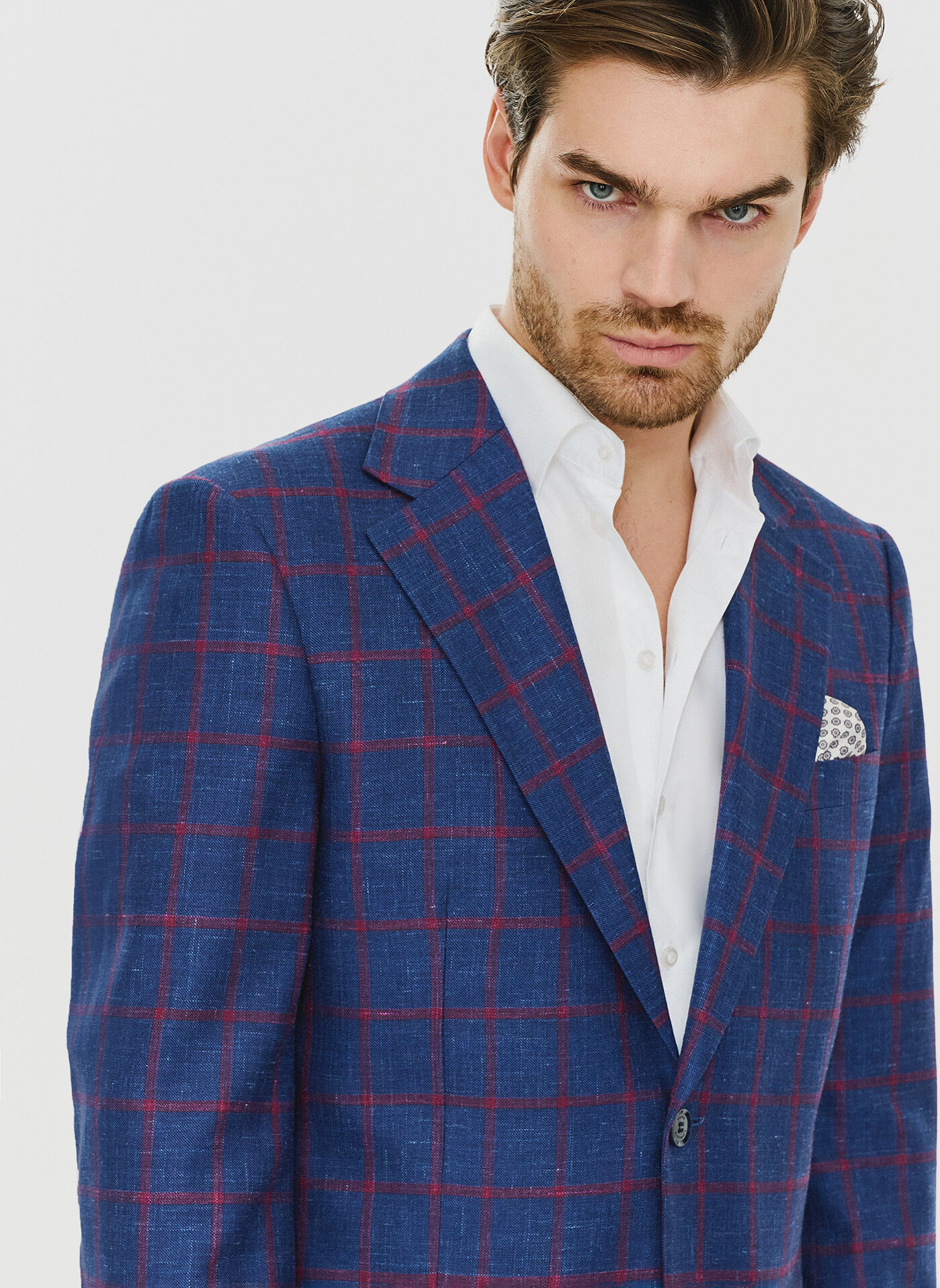 Granatowa marynarka w czerwoną kratę - Pako Lorente