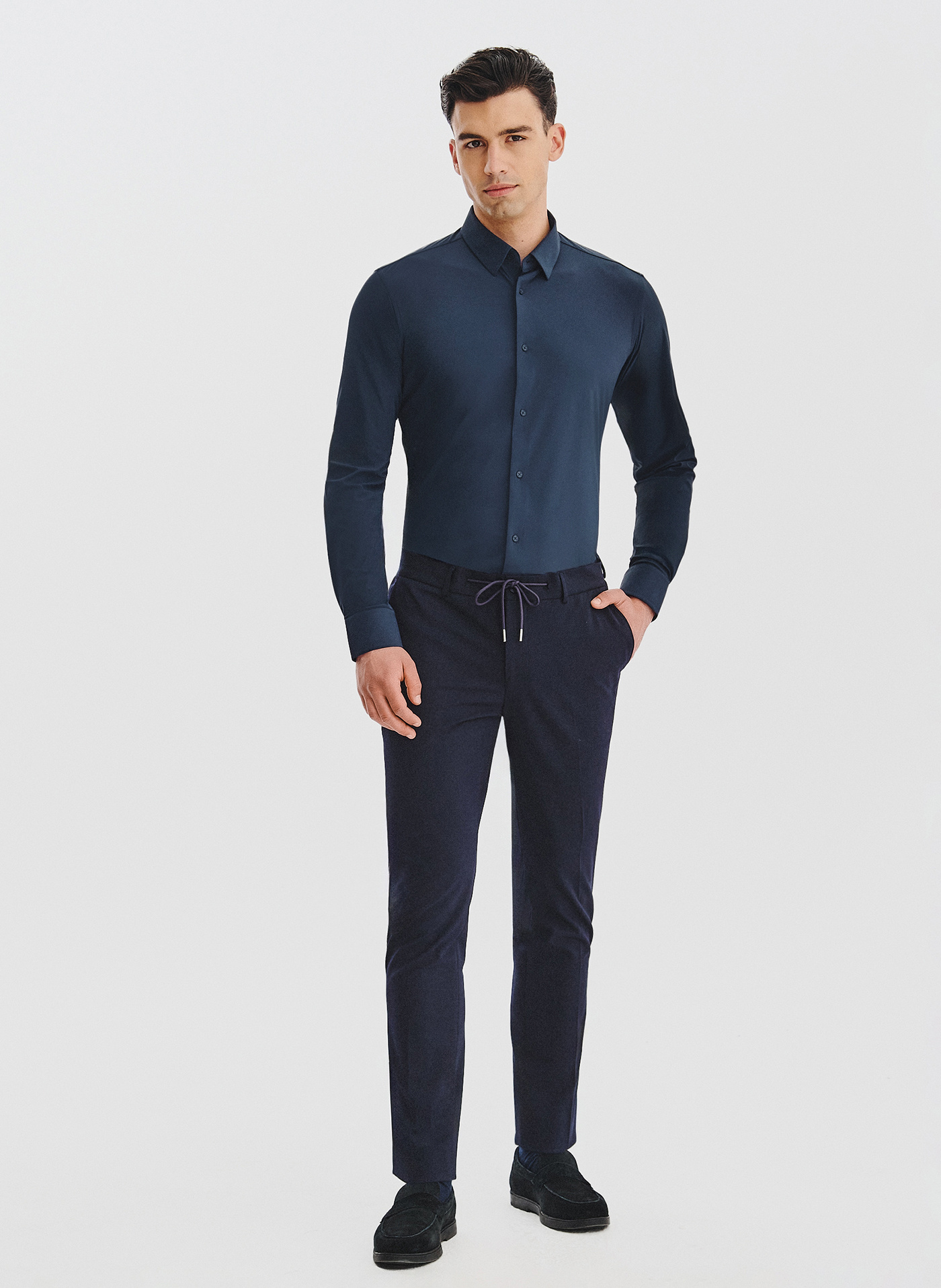 Granatowa dzianinowa koszula męska - Pako Lorente