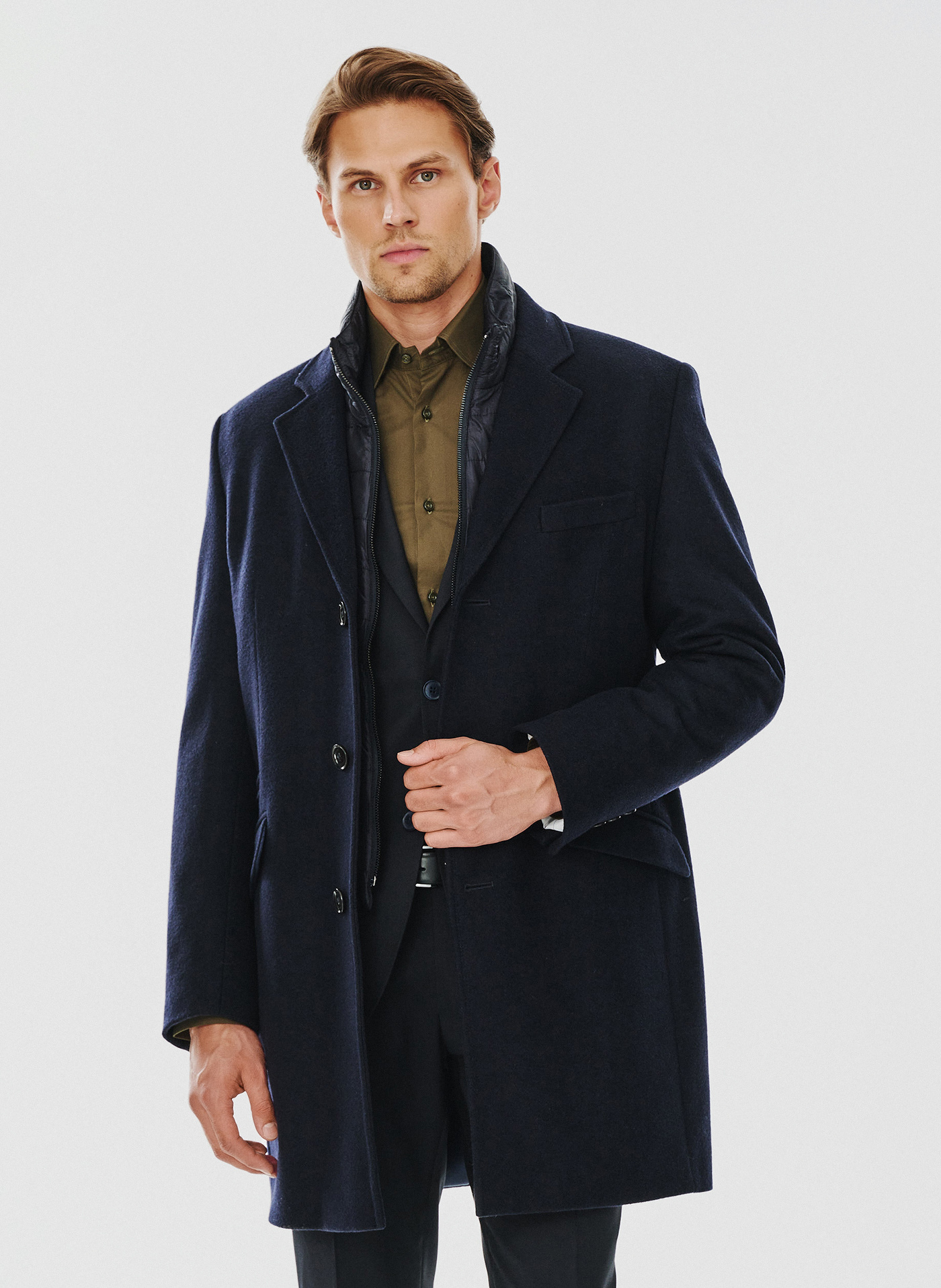 Męski płaszcz z wełną w kolorze granatowym - Pako Lorente