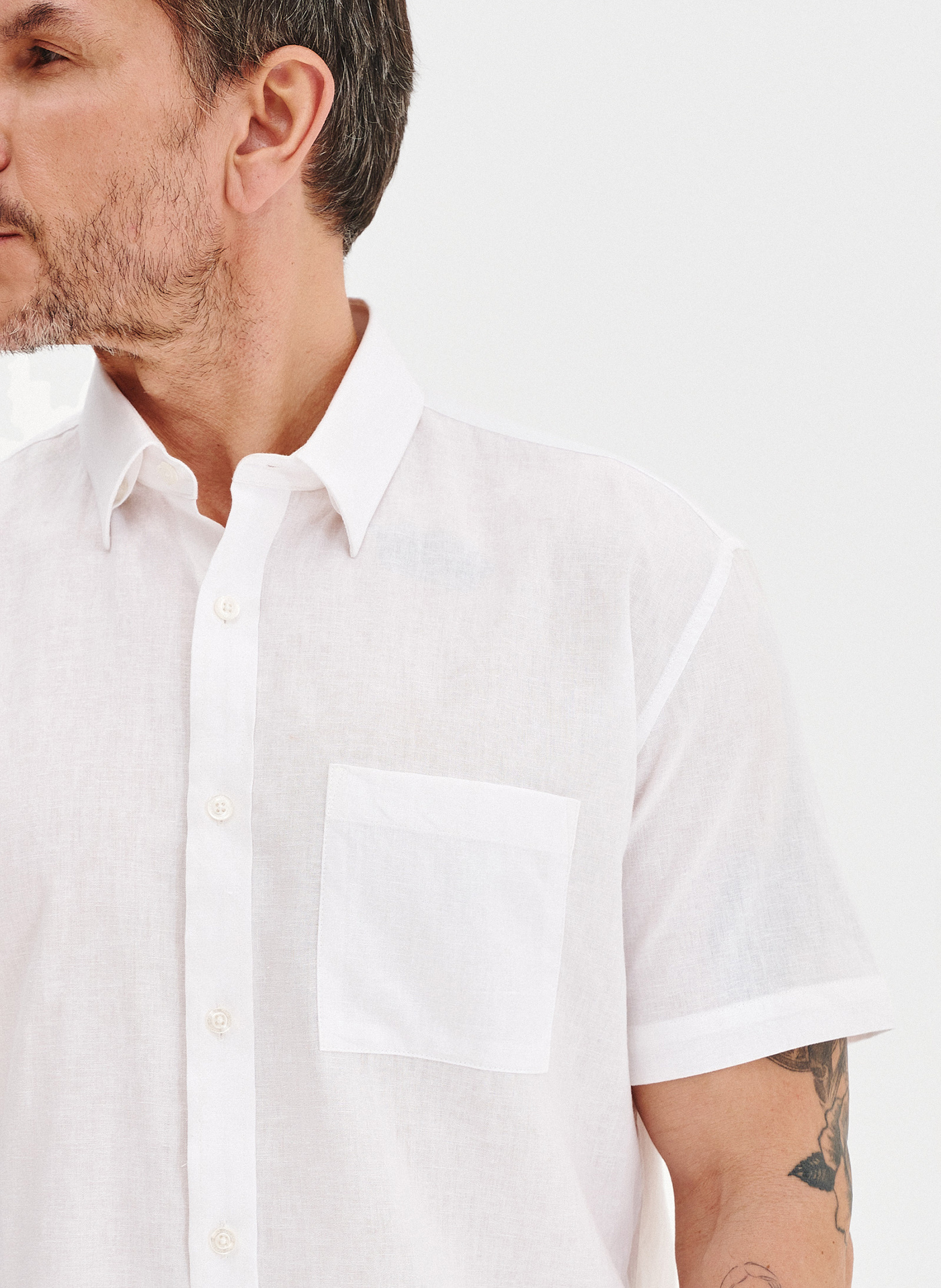 PAKO LORENTE - Lniana biała koszula z krótkim rękawem - Pako Lorente
