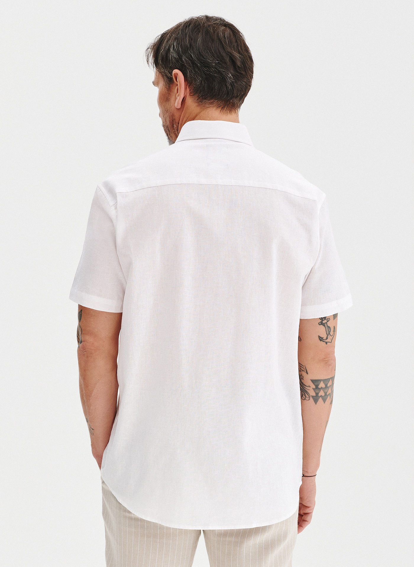 PAKO LORENTE - Lniana biała koszula z krótkim rękawem - Pako Lorente