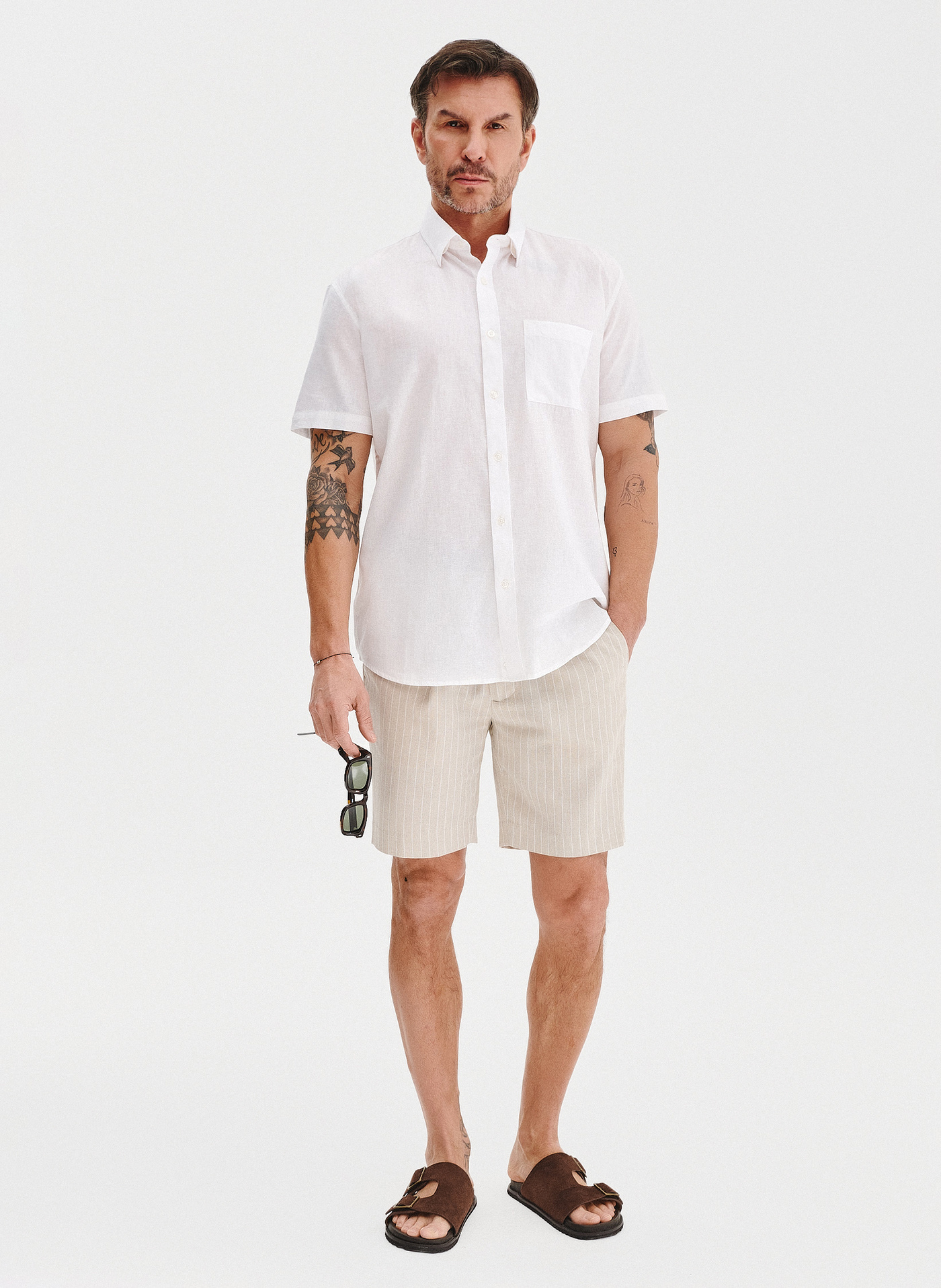 PAKO LORENTE - Lniana biała koszula z krótkim rękawem - Pako Lorente