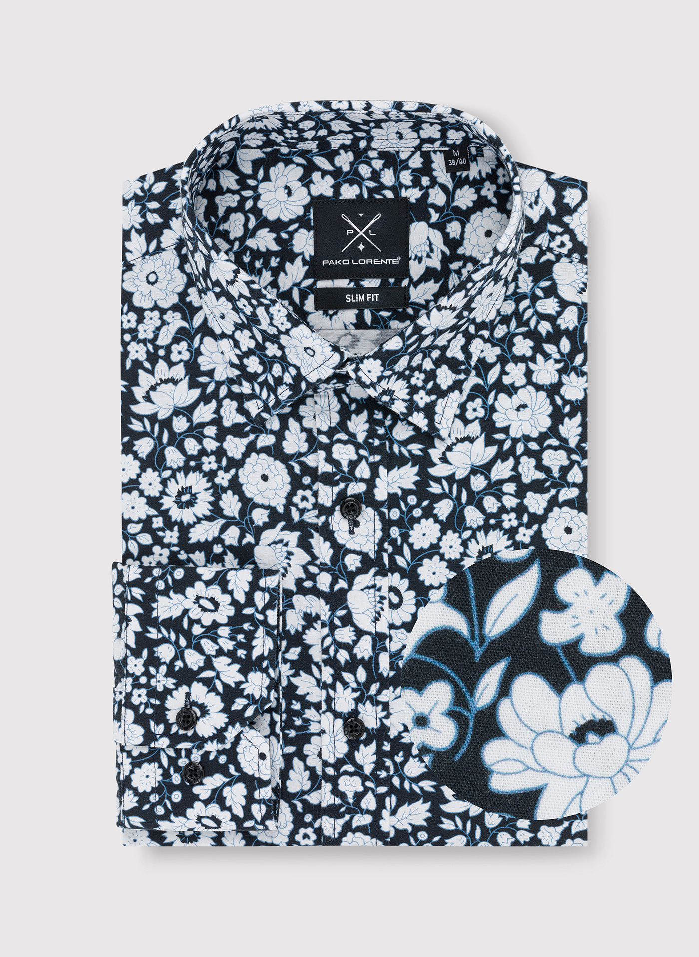 Czarna koszula w białe kwiaty - Pako Lorente