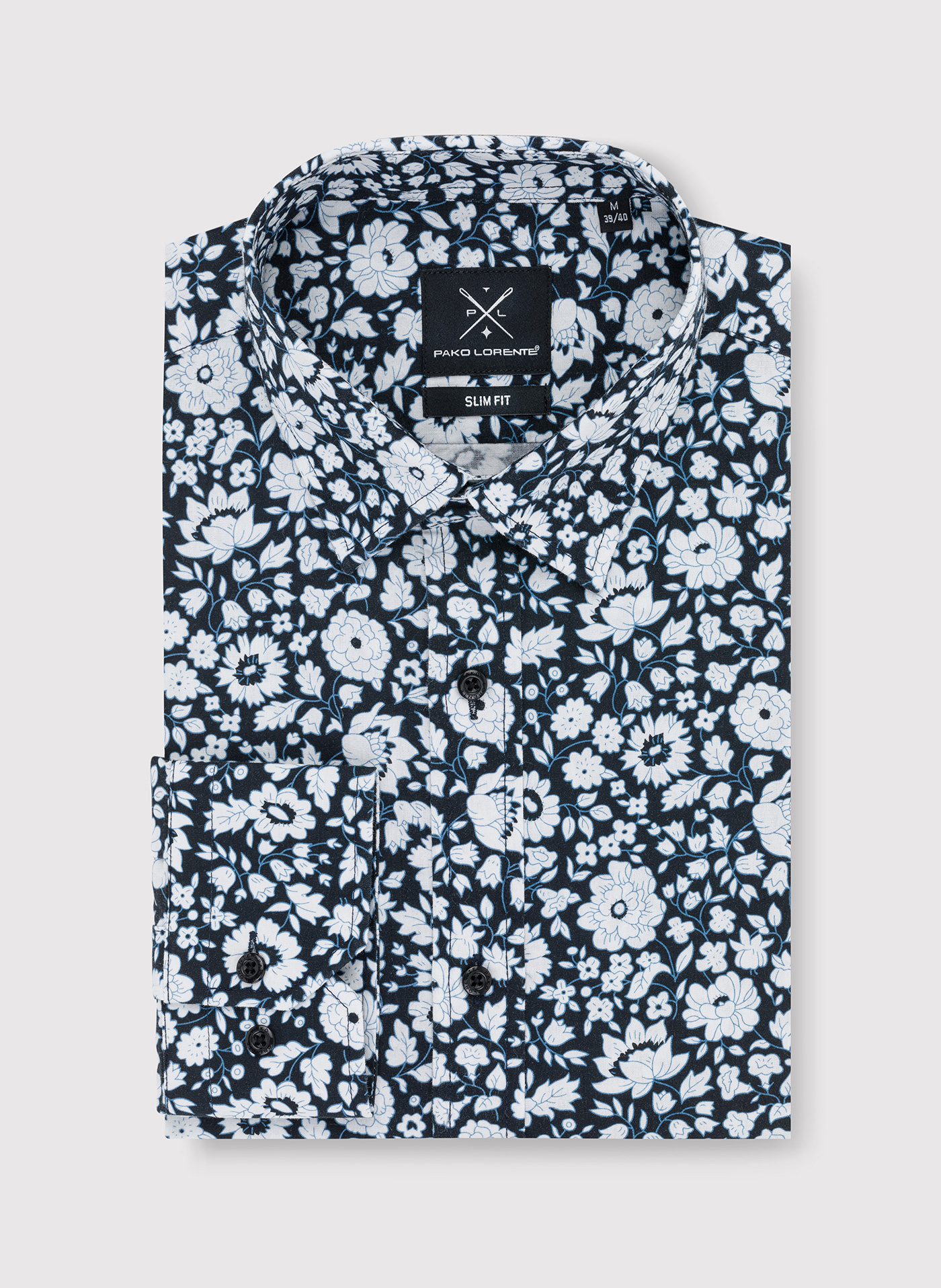Czarna koszula w białe kwiaty - Pako Lorente