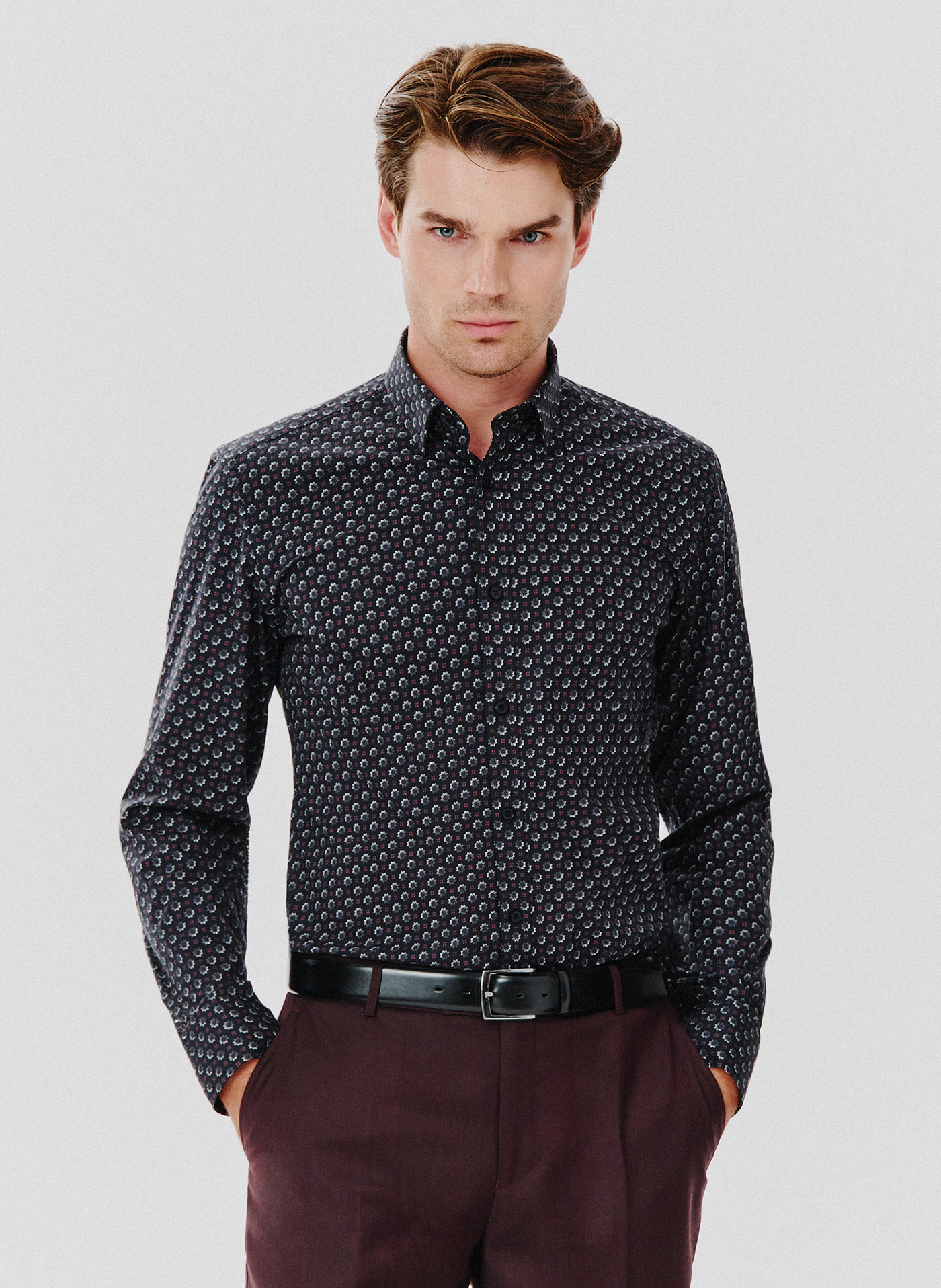 Koszula męska we wzorki długi rękaw - Pako Lorente