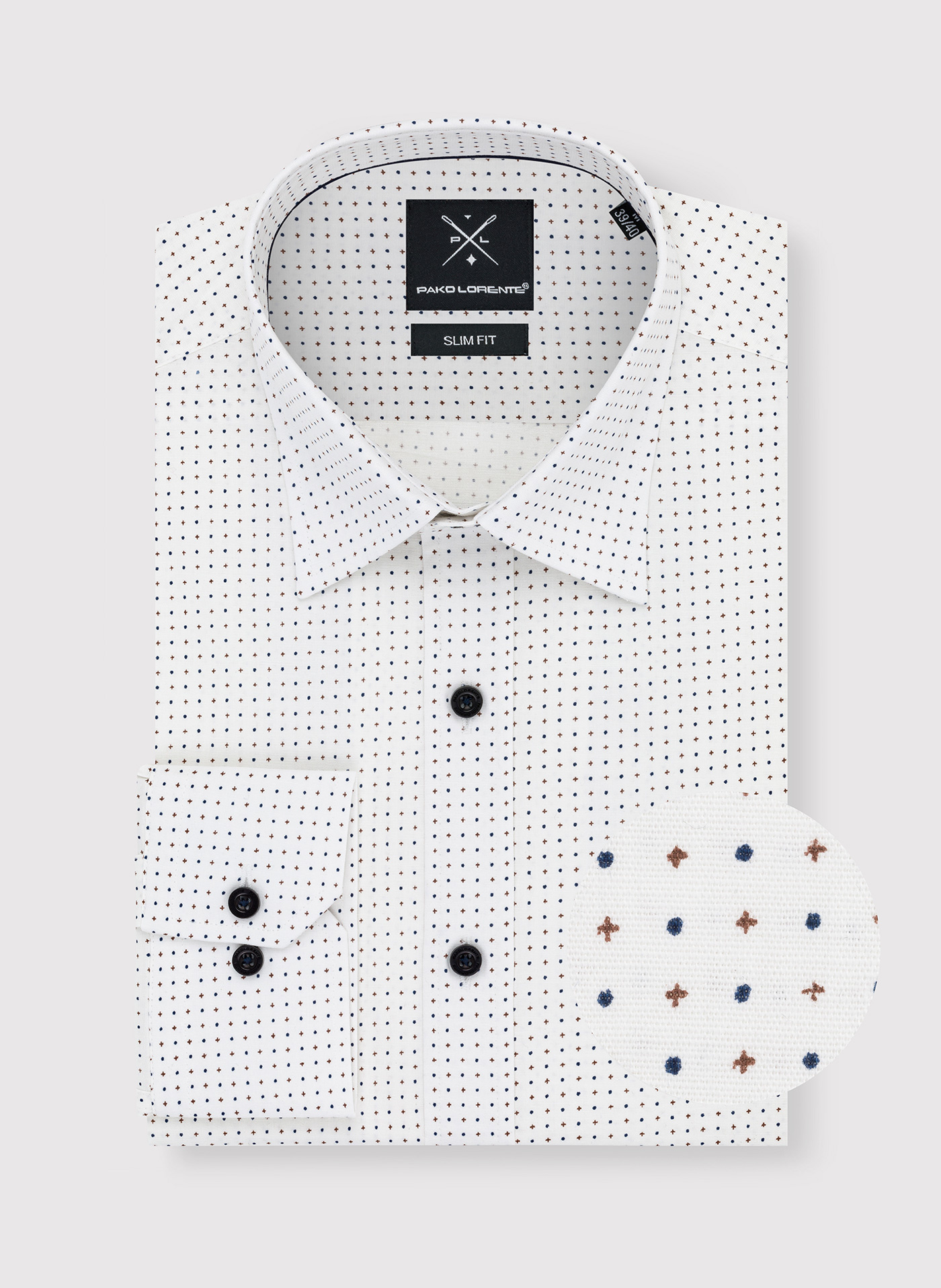 Biała koszula w granatowo-beżowy mikrowzór - Pako Lorente