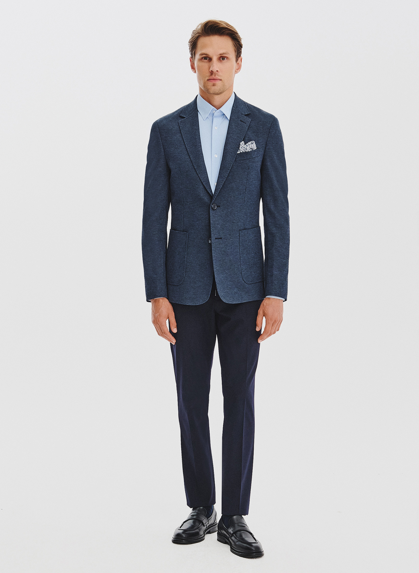 PAKO LORENTE - Granatowa marynarka w pepitkę z dzianiny - Pako Lorente