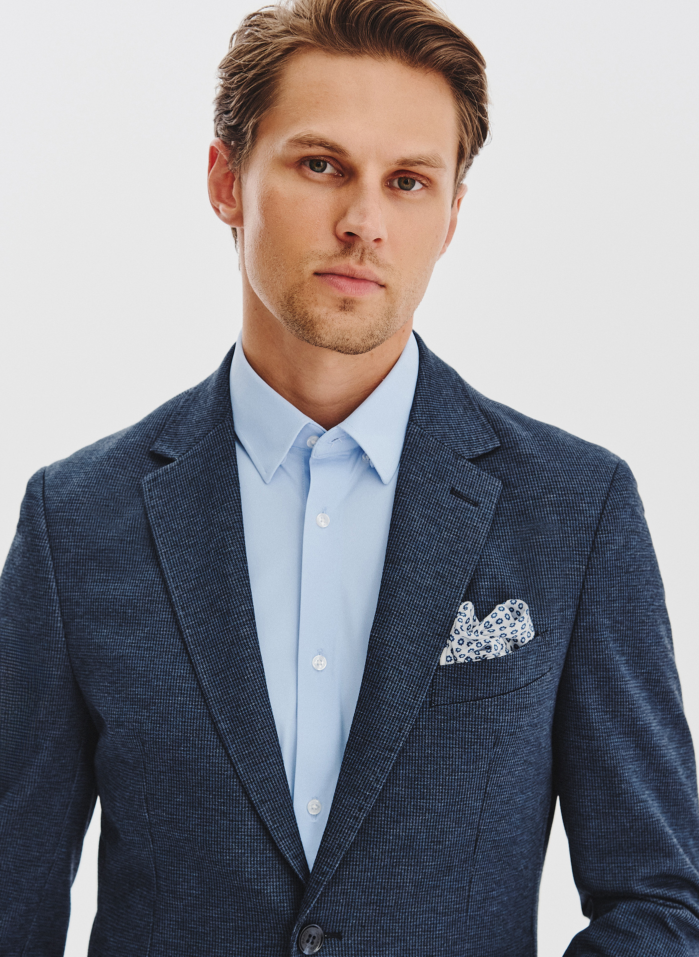 PAKO LORENTE - Granatowa marynarka w pepitkę z dzianiny - Pako Lorente