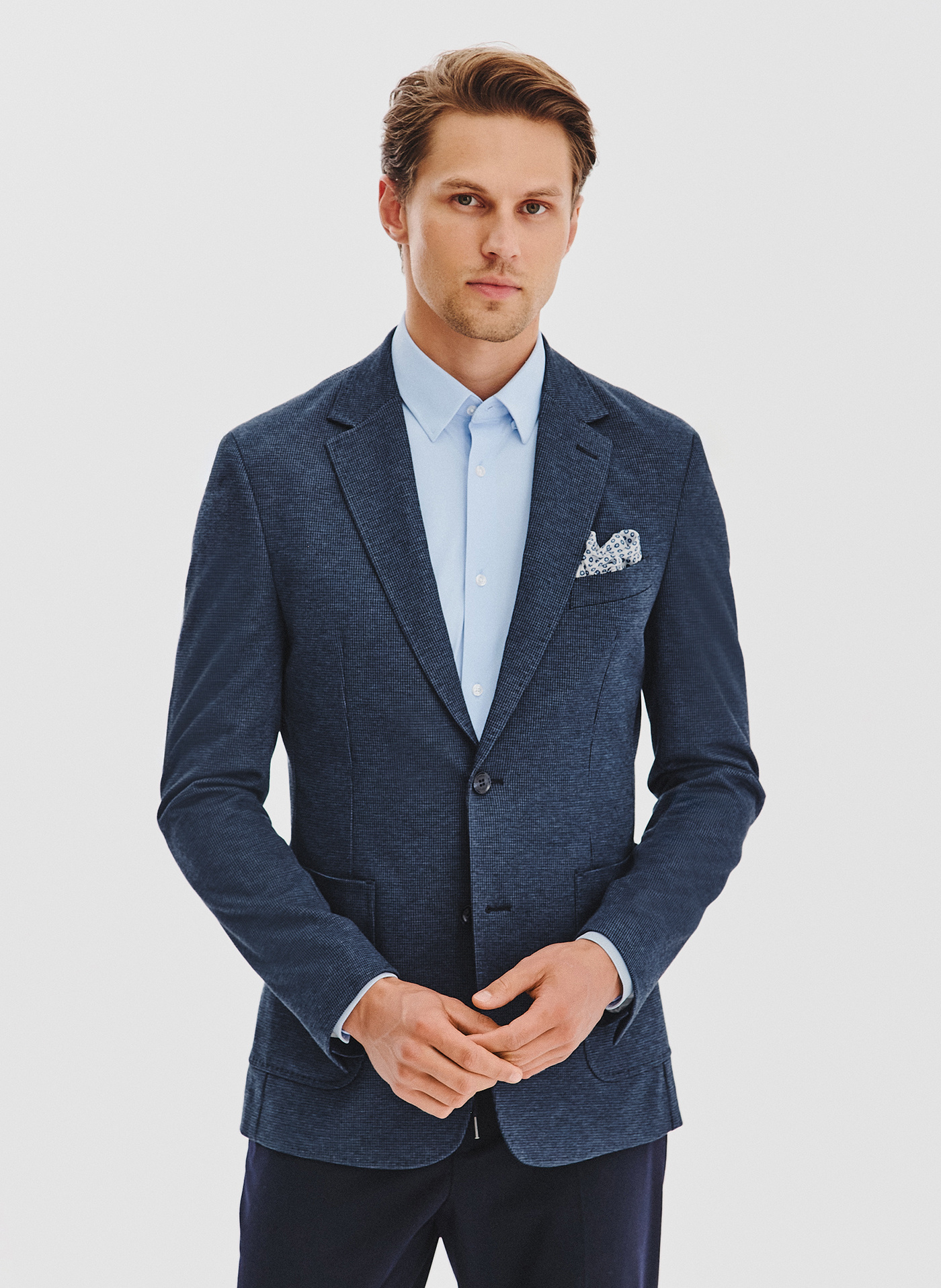 PAKO LORENTE - Granatowa marynarka w pepitkę z dzianiny - Pako Lorente