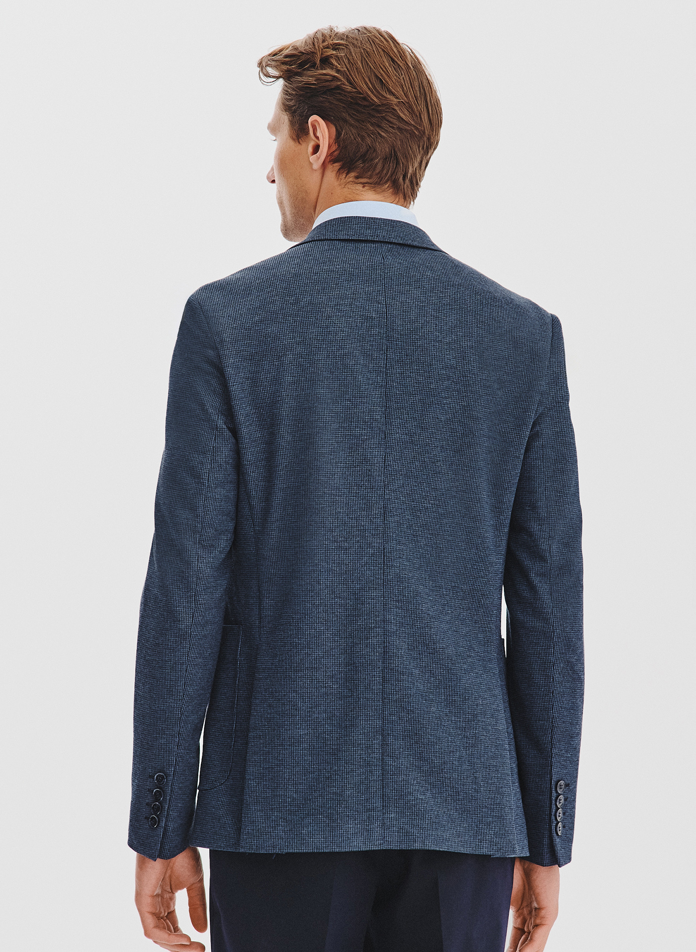 PAKO LORENTE - Granatowa marynarka w pepitkę z dzianiny - Pako Lorente