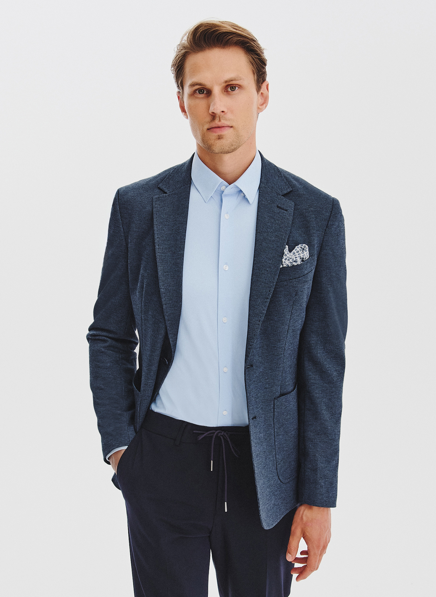 PAKO LORENTE - Granatowa marynarka w pepitkę z dzianiny - Pako Lorente