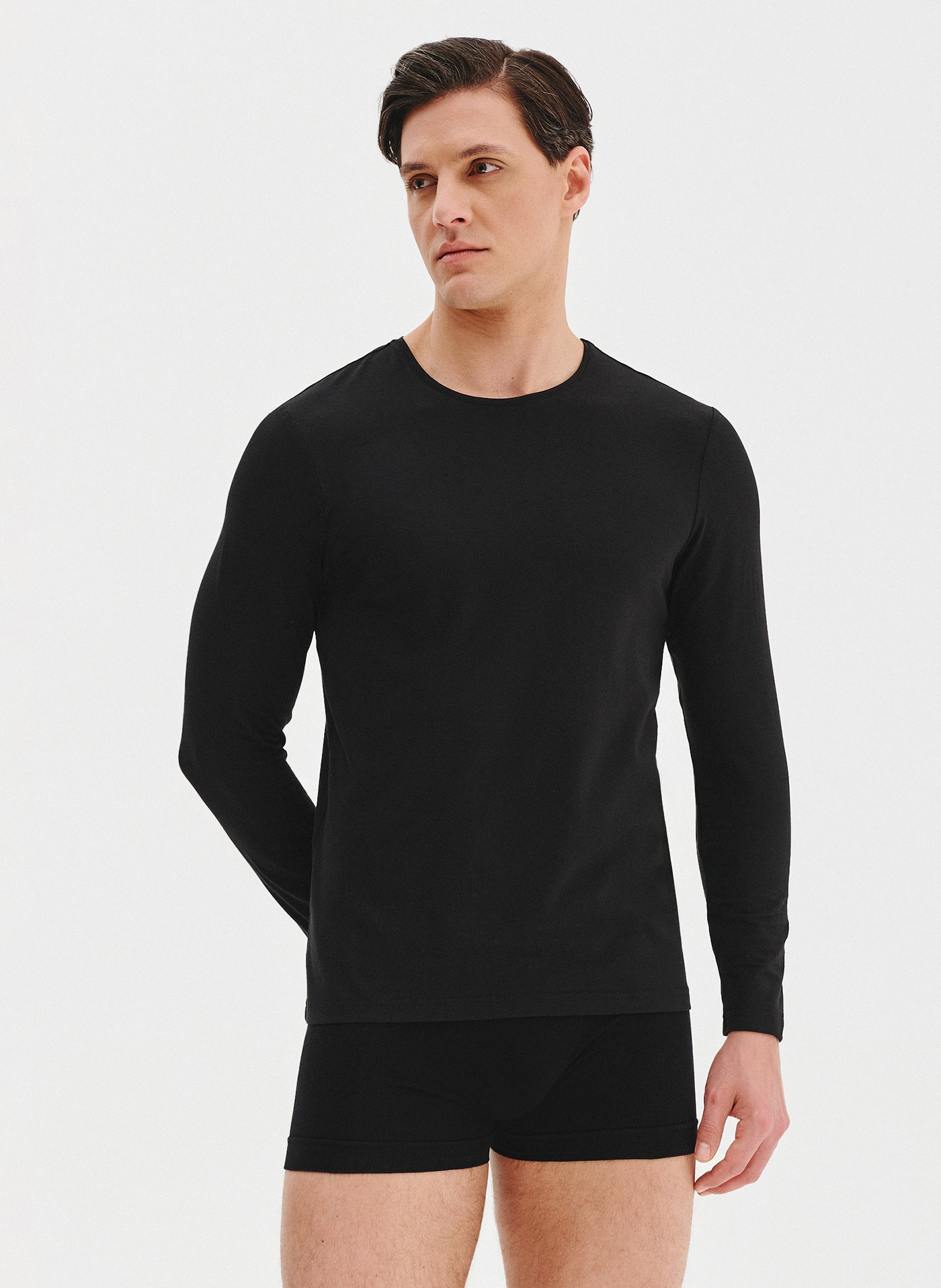 Męski longsleeve w czarnym kolorze dwupak - Pako Lorente