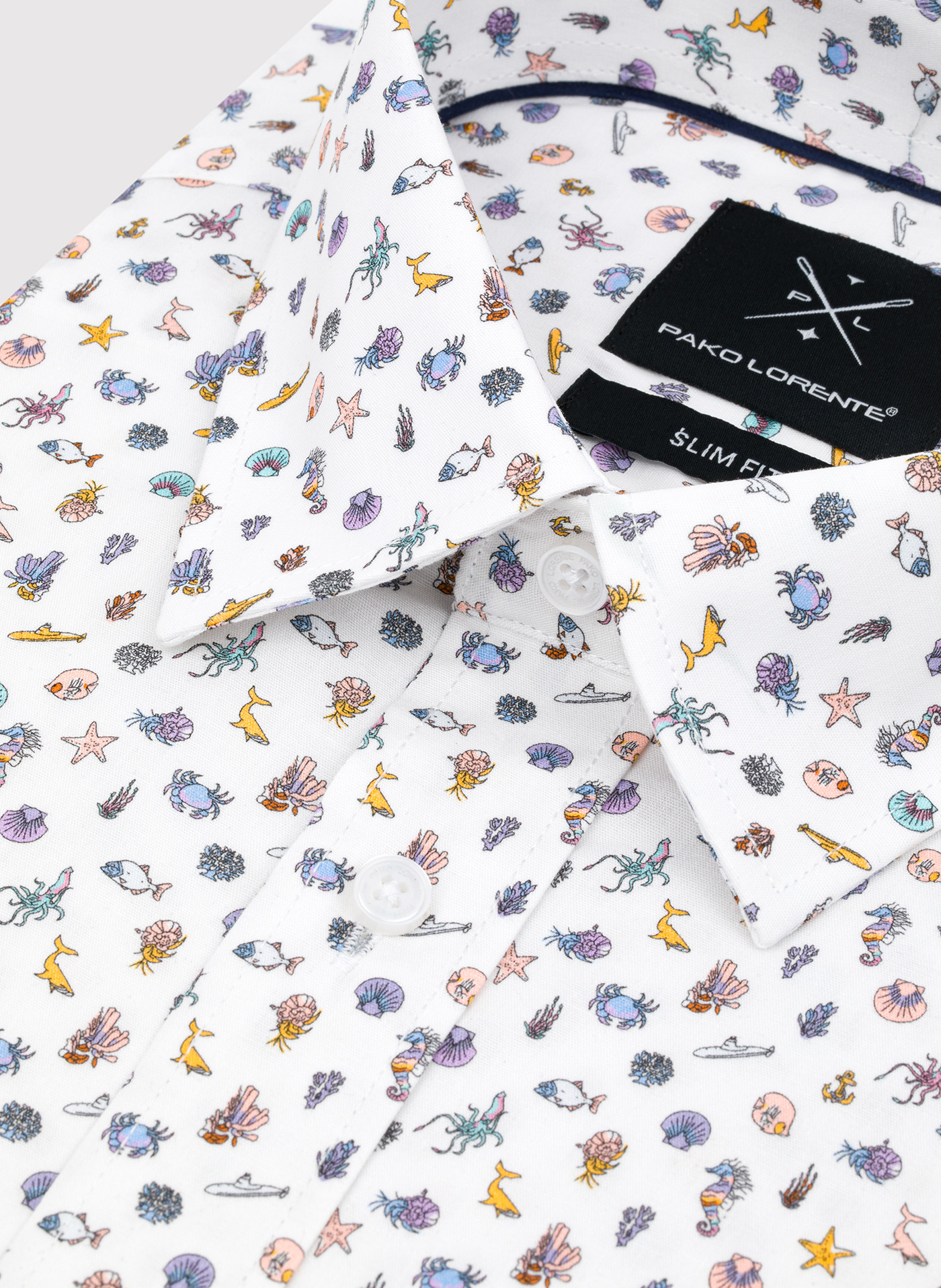 PAKO LORENTE - Biała koszula męska we wzór morski - Pako Lorente