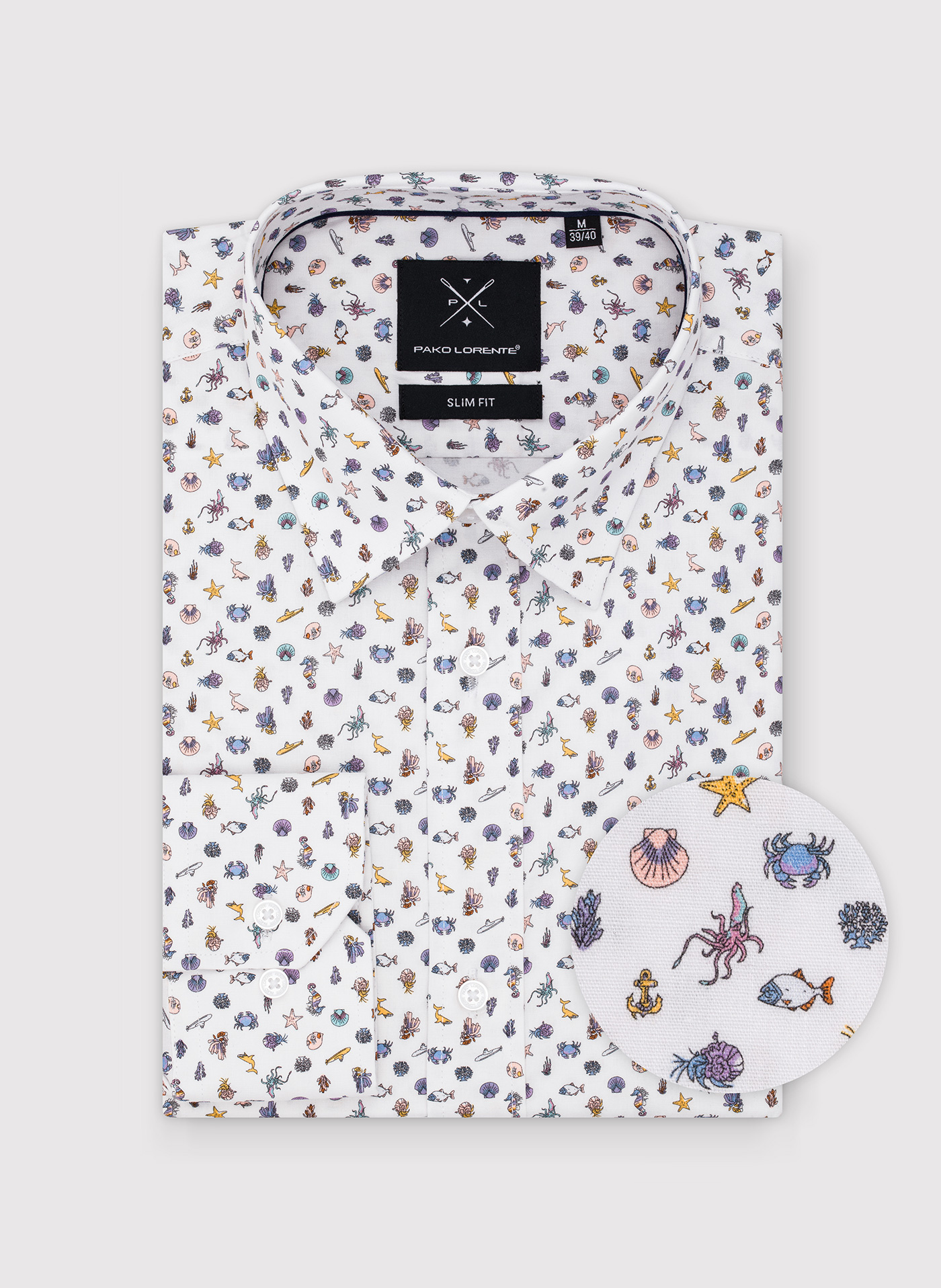 PAKO LORENTE - Biała koszula męska we wzór morski - Pako Lorente