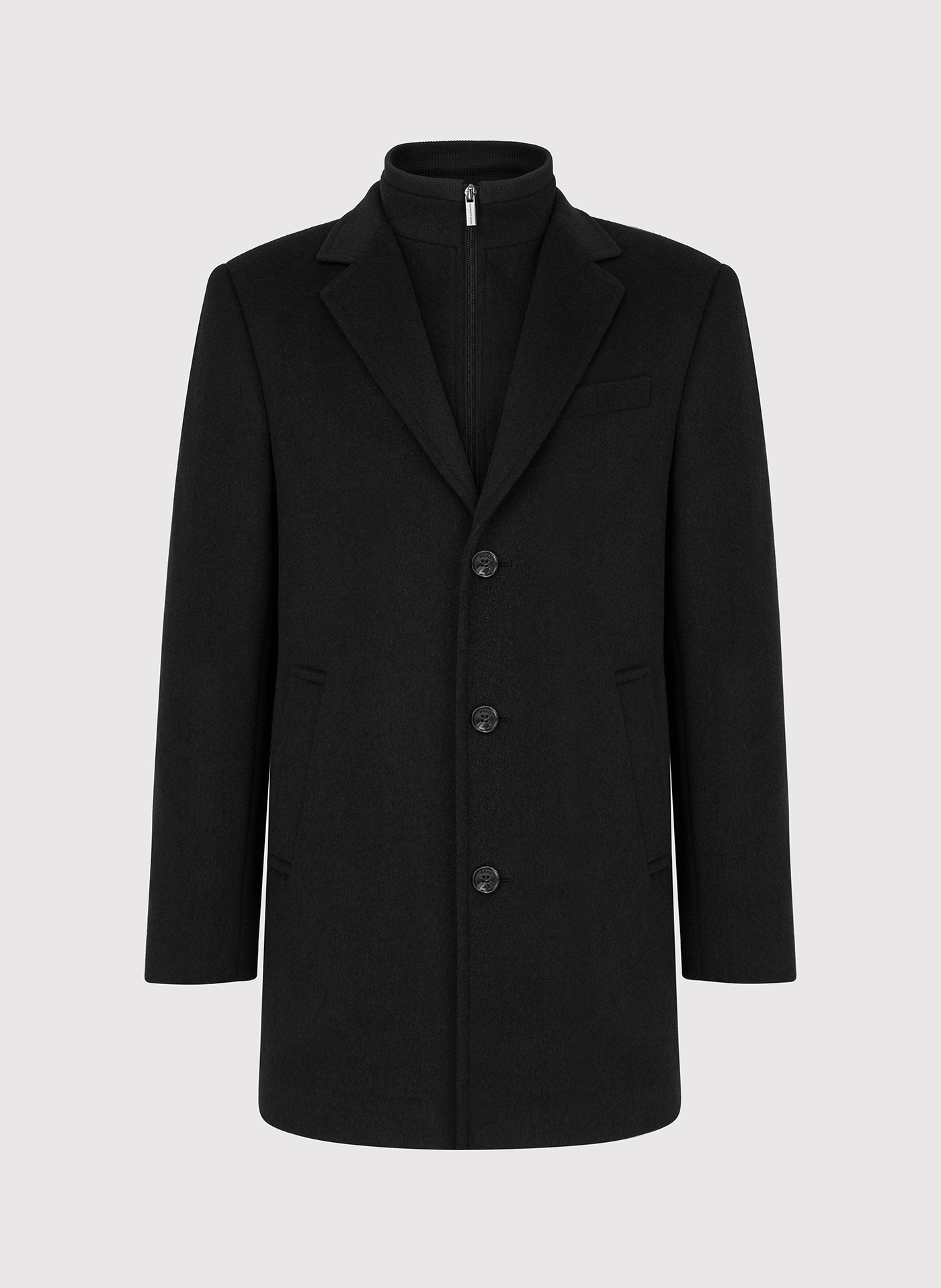 Czarny płaszcz męski z odpinaną stójką - Pako Lorente