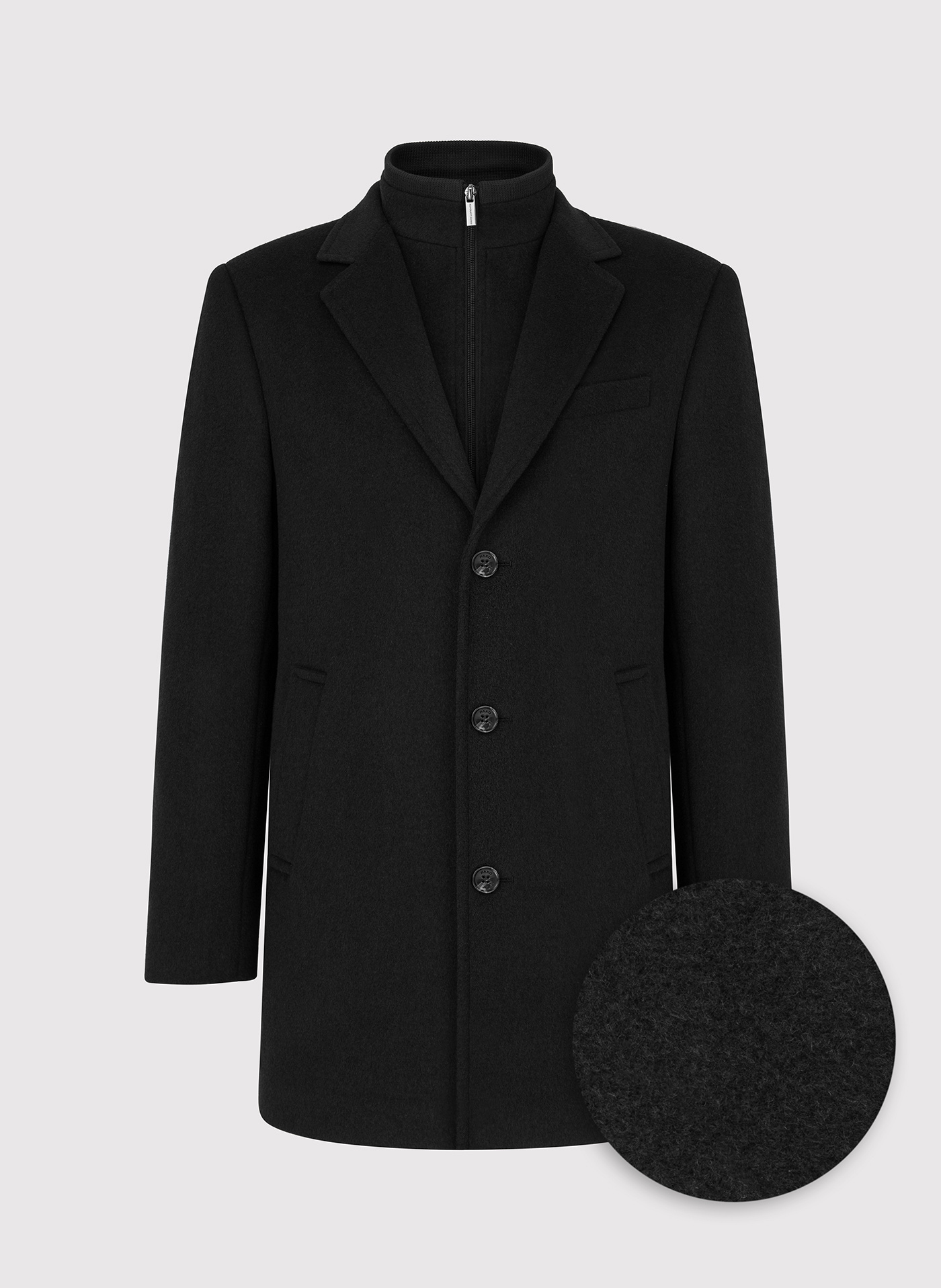 Czarny płaszcz męski z odpinaną stójką - Pako Lorente