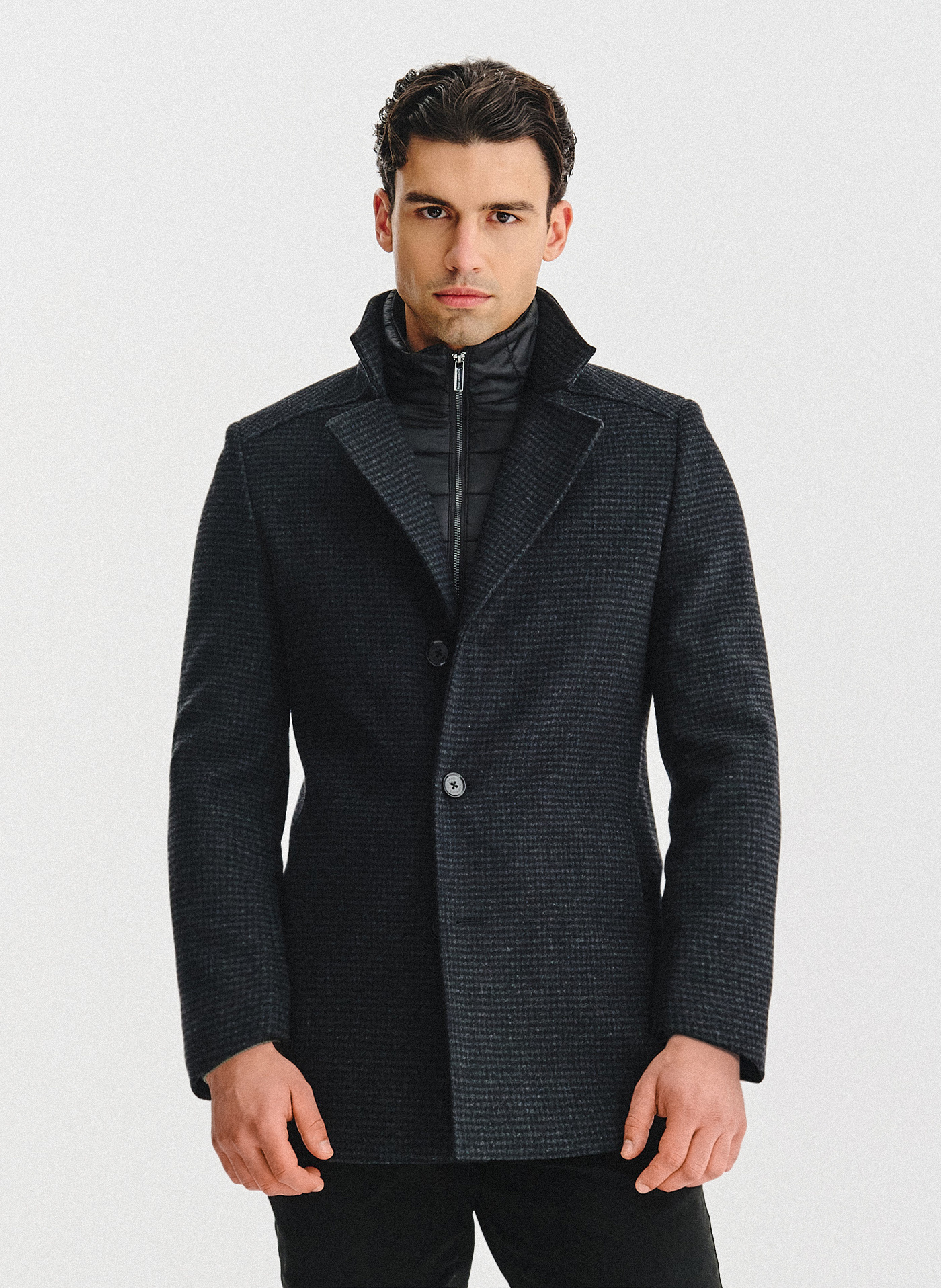 PAKO LORENTE - Ciemnoszary płaszcz w pepitkę - Pako Lorente