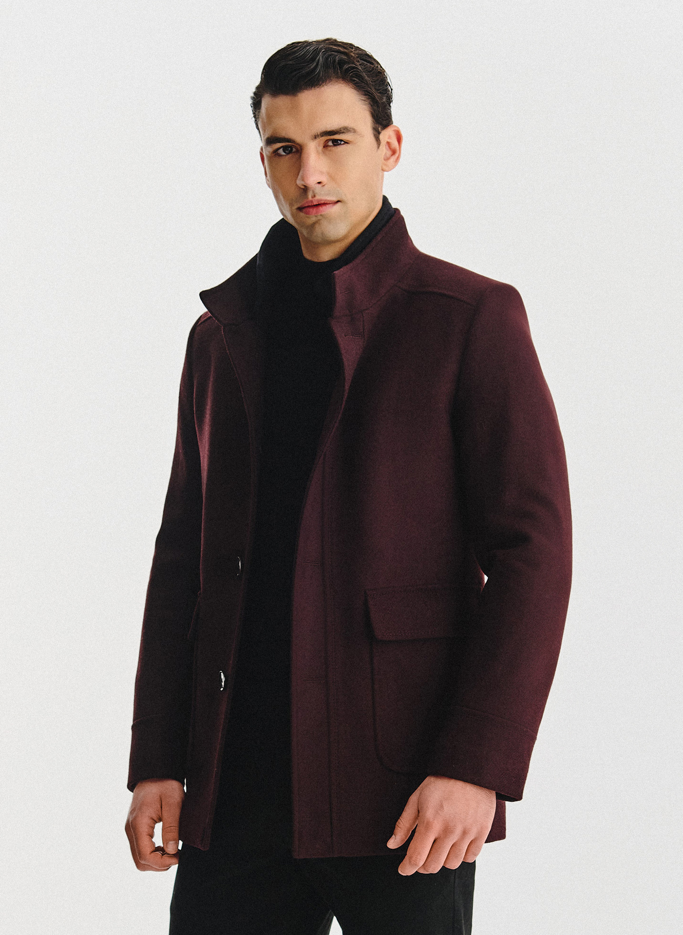 PAKO LORENTE - Bordowy płaszcz zapinany na guziki - Pako Lorente