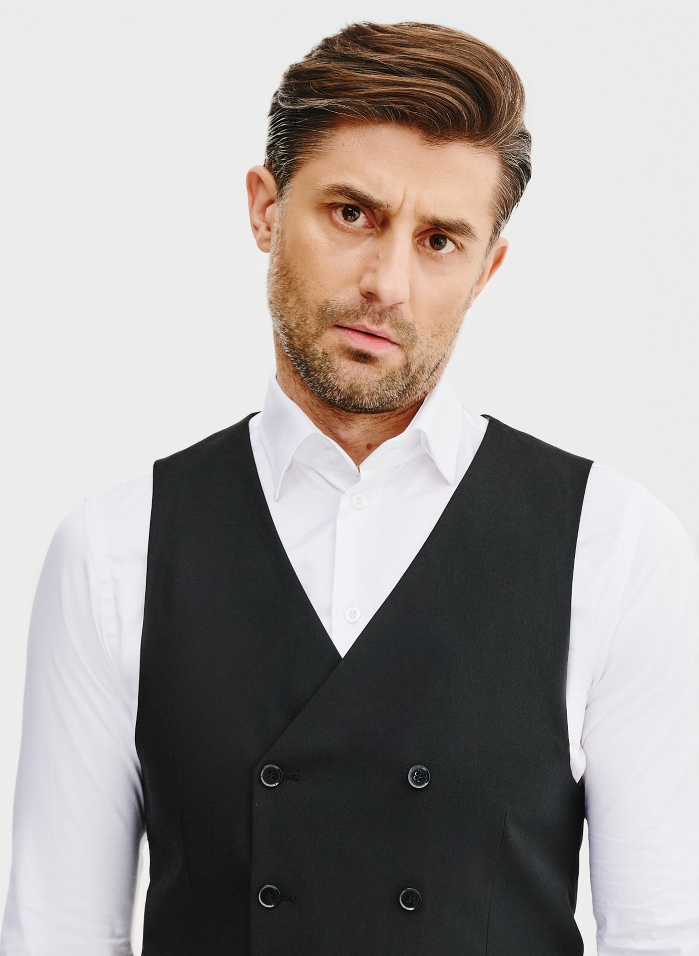 Czarna dwurzędowa kamizelka męska - Pako Lorente
