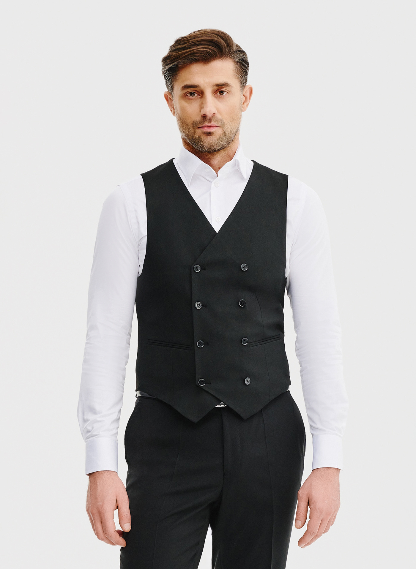 Czarna dwurzędowa kamizelka męska - Pako Lorente