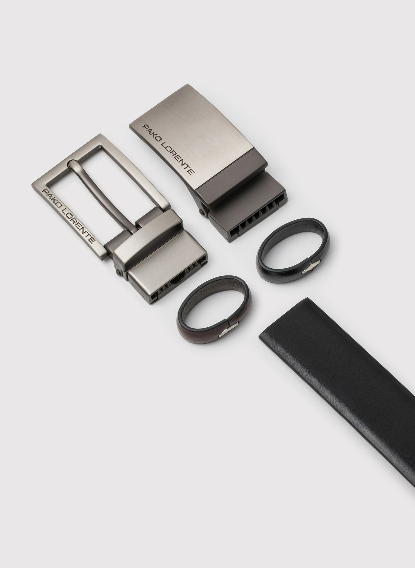 PAKO LORENTE - Dwustronny skórzany pasek z matową klamrą - Pako Lorente