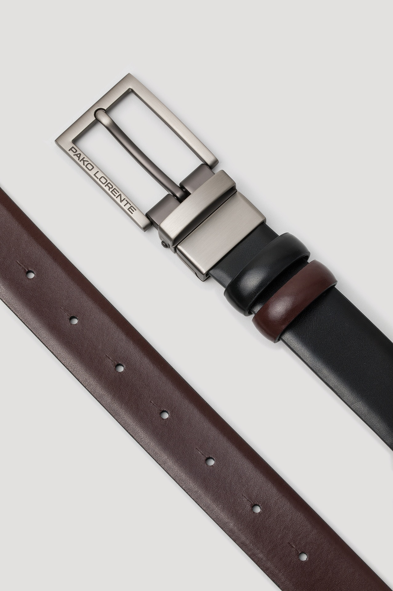 PAKO LORENTE - Dwustronny skórzany pasek z matową klamrą - Pako Lorente