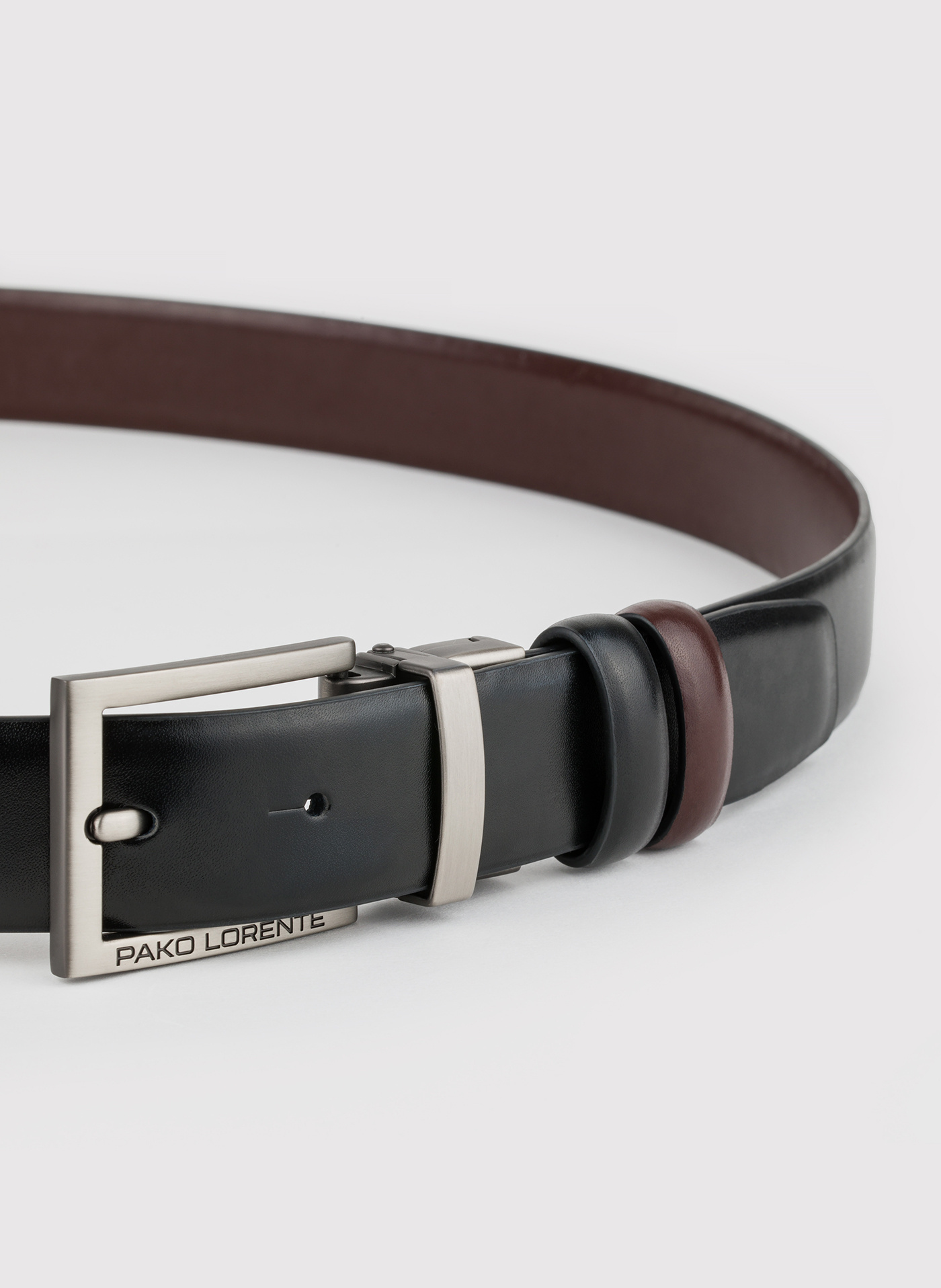 PAKO LORENTE - Dwustronny skórzany pasek z matową klamrą - Pako Lorente