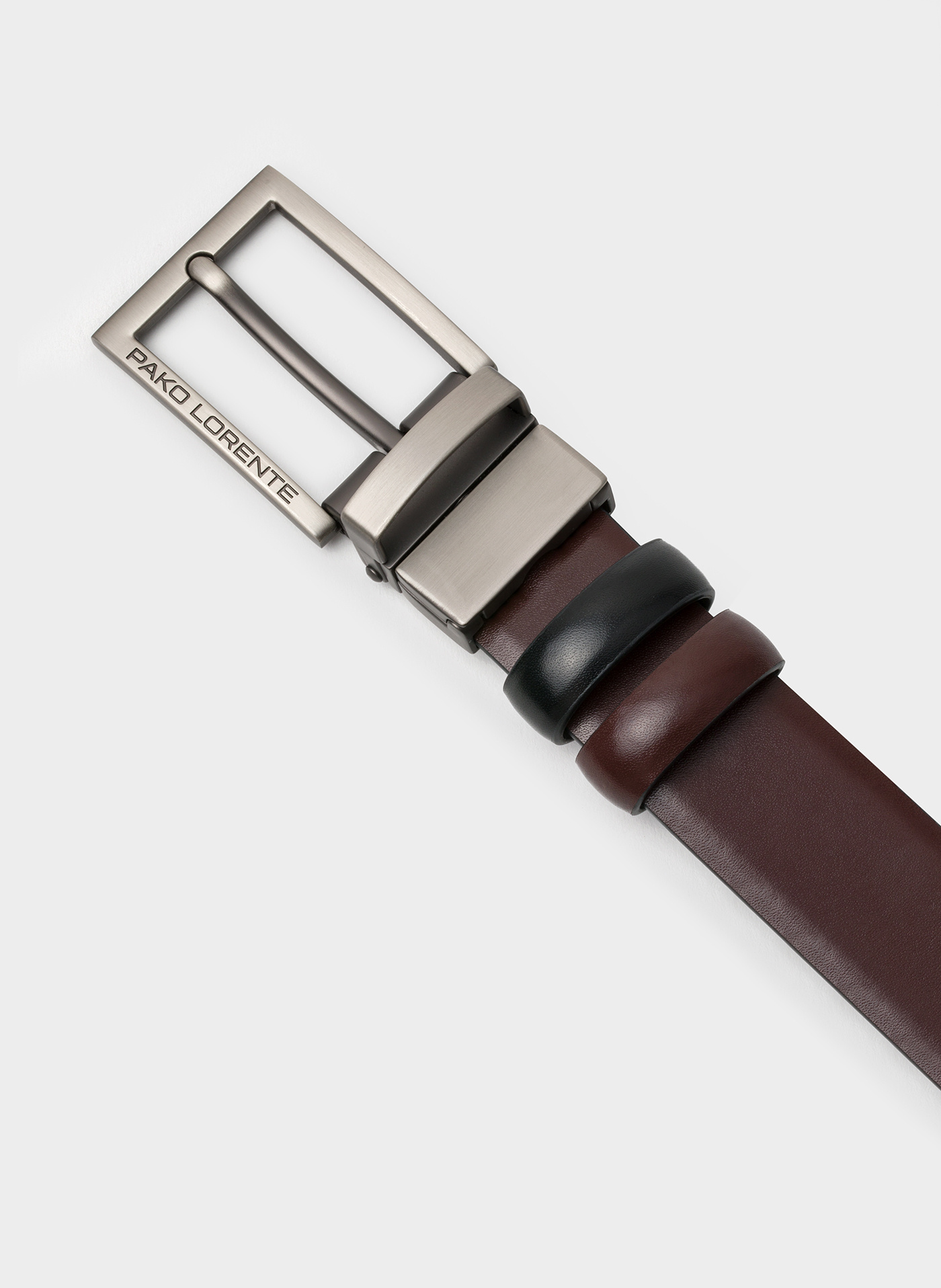 PAKO LORENTE - Dwustronny skórzany pasek z matową klamrą - Pako Lorente