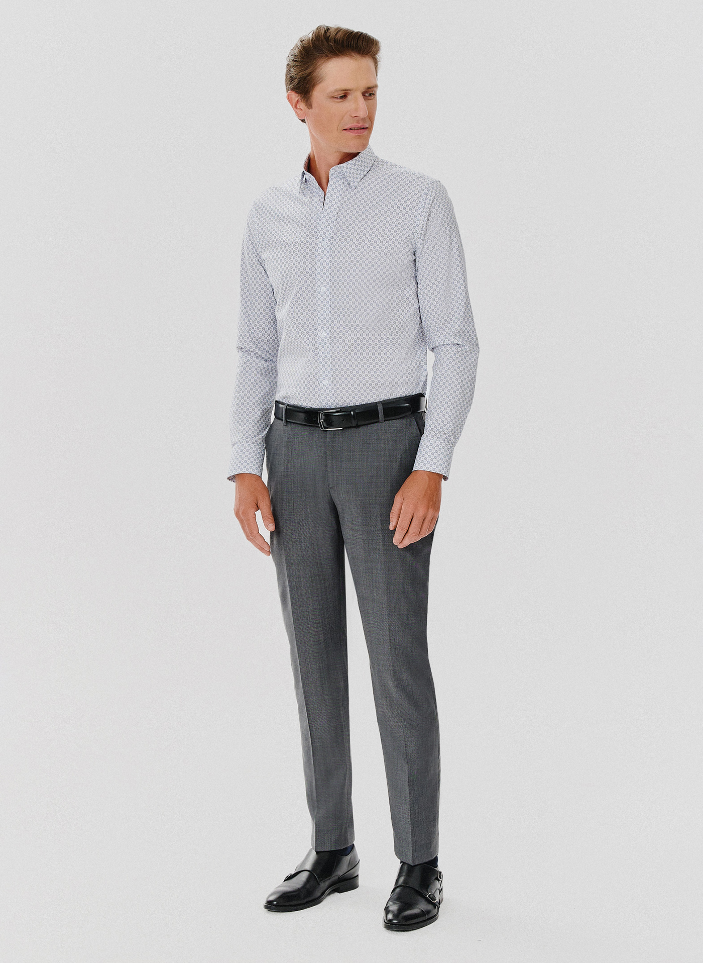 Biała koszula męska w mikrowzór - Pako Lorente