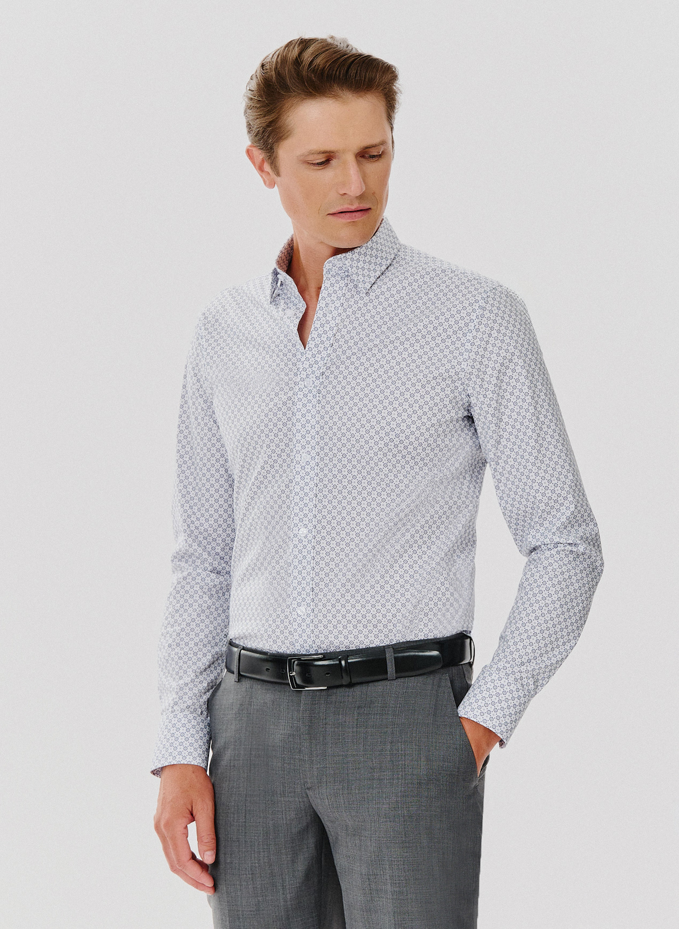 Biała koszula męska w mikrowzór - Pako Lorente