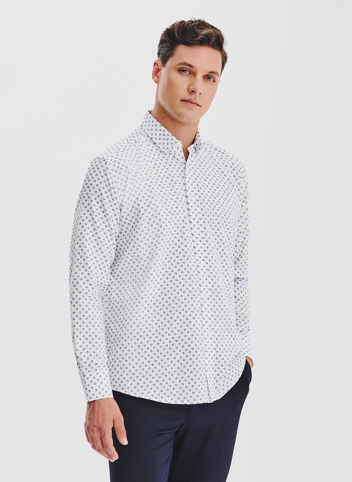 PAKO LORENTE - Biała bawełniana koszula mikrowzór - Pako Lorente