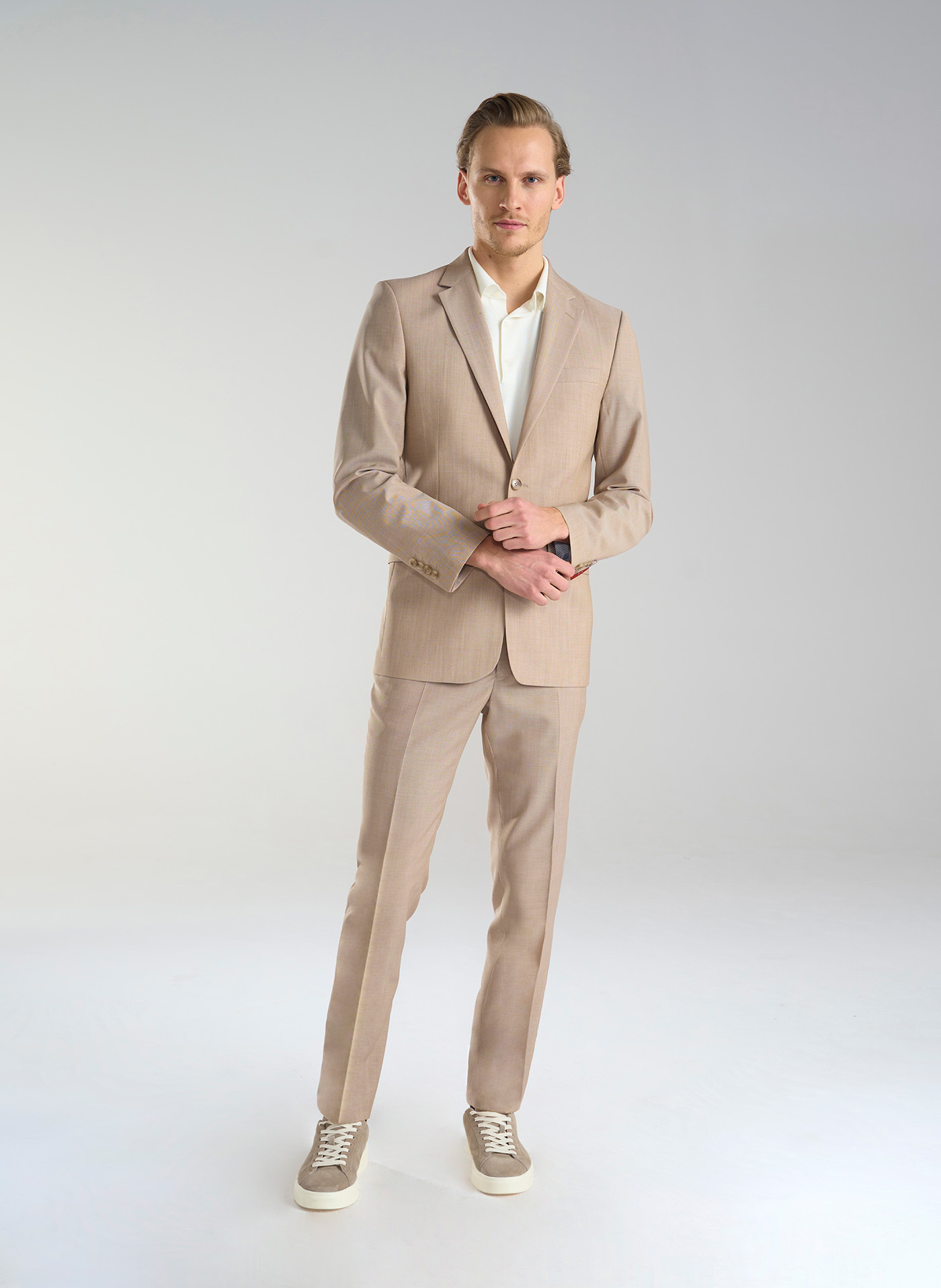 Beżowe wełniane spodnie męskie - Pako Lorente