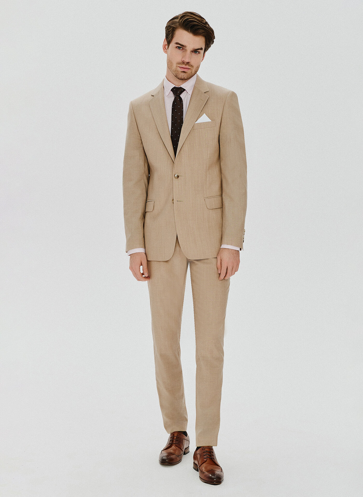 Beżowe wełniane spodnie męskie - Pako Lorente