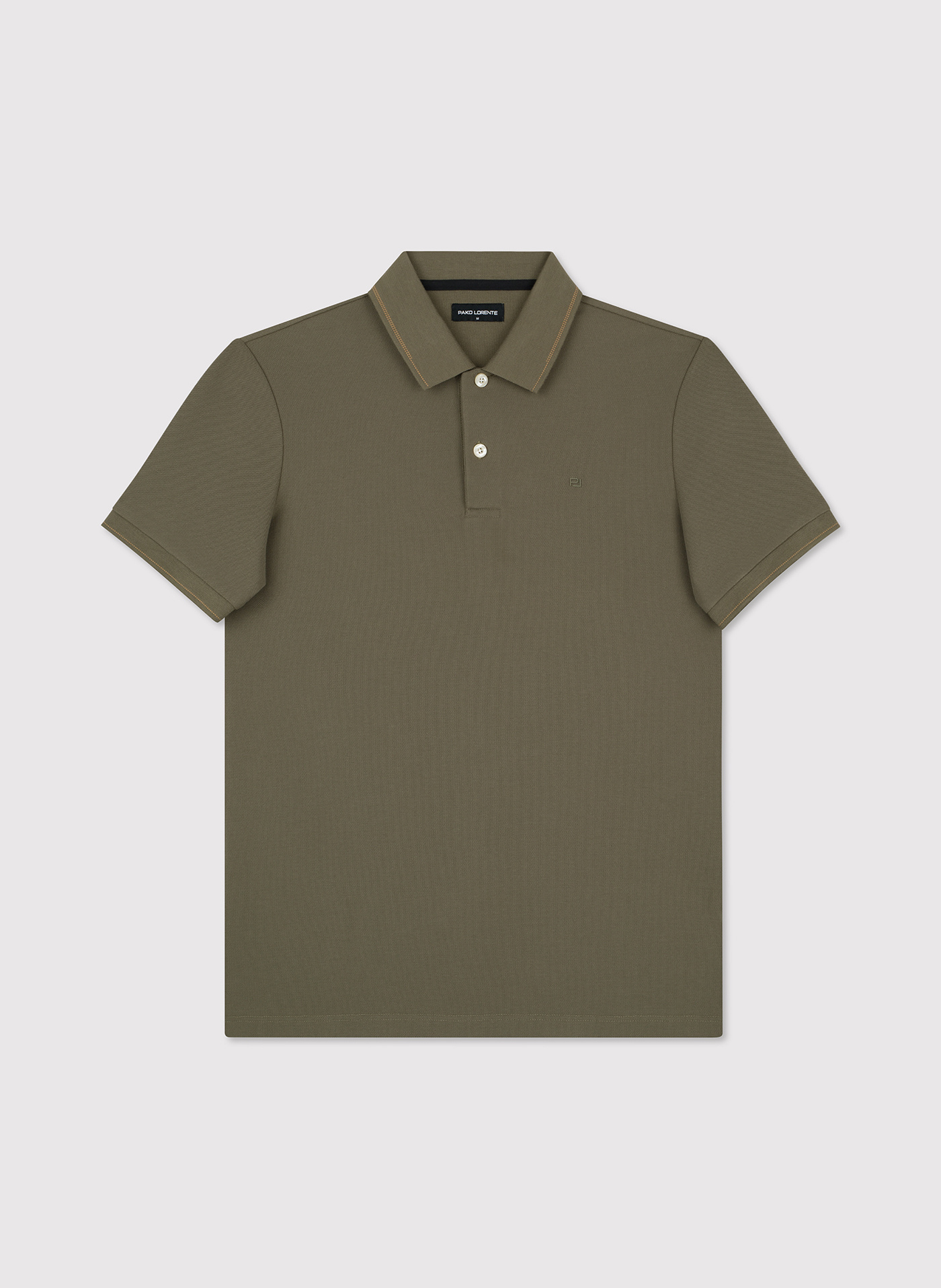 PAKO LORENTE - Oliwkowy t-shirt polo na guziczki - Pako Lorente