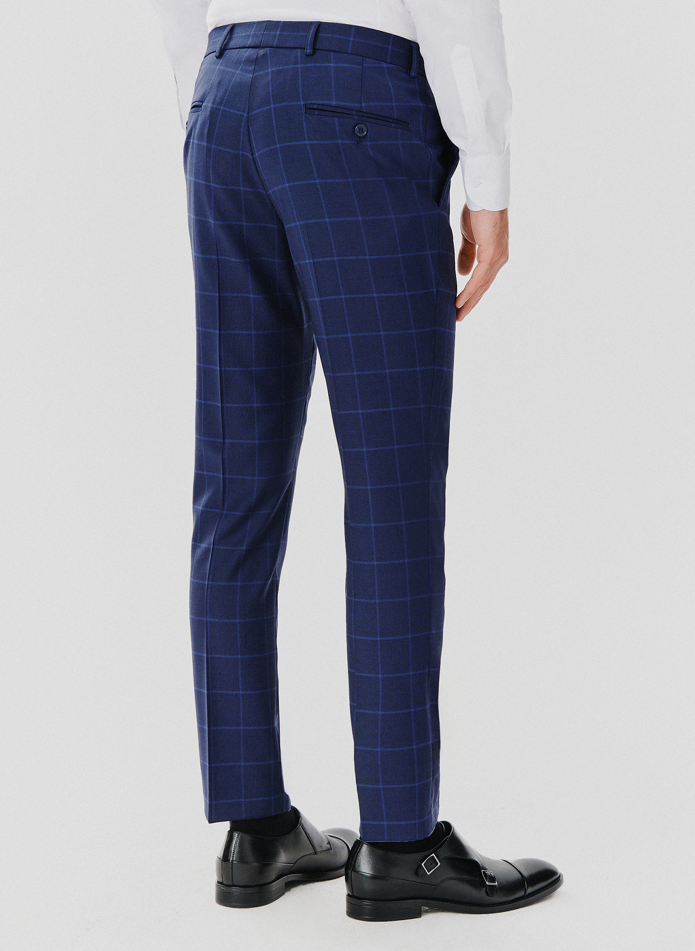 Granatowe spodnie garniturowe w niebieską kratkę - Pako Lorente