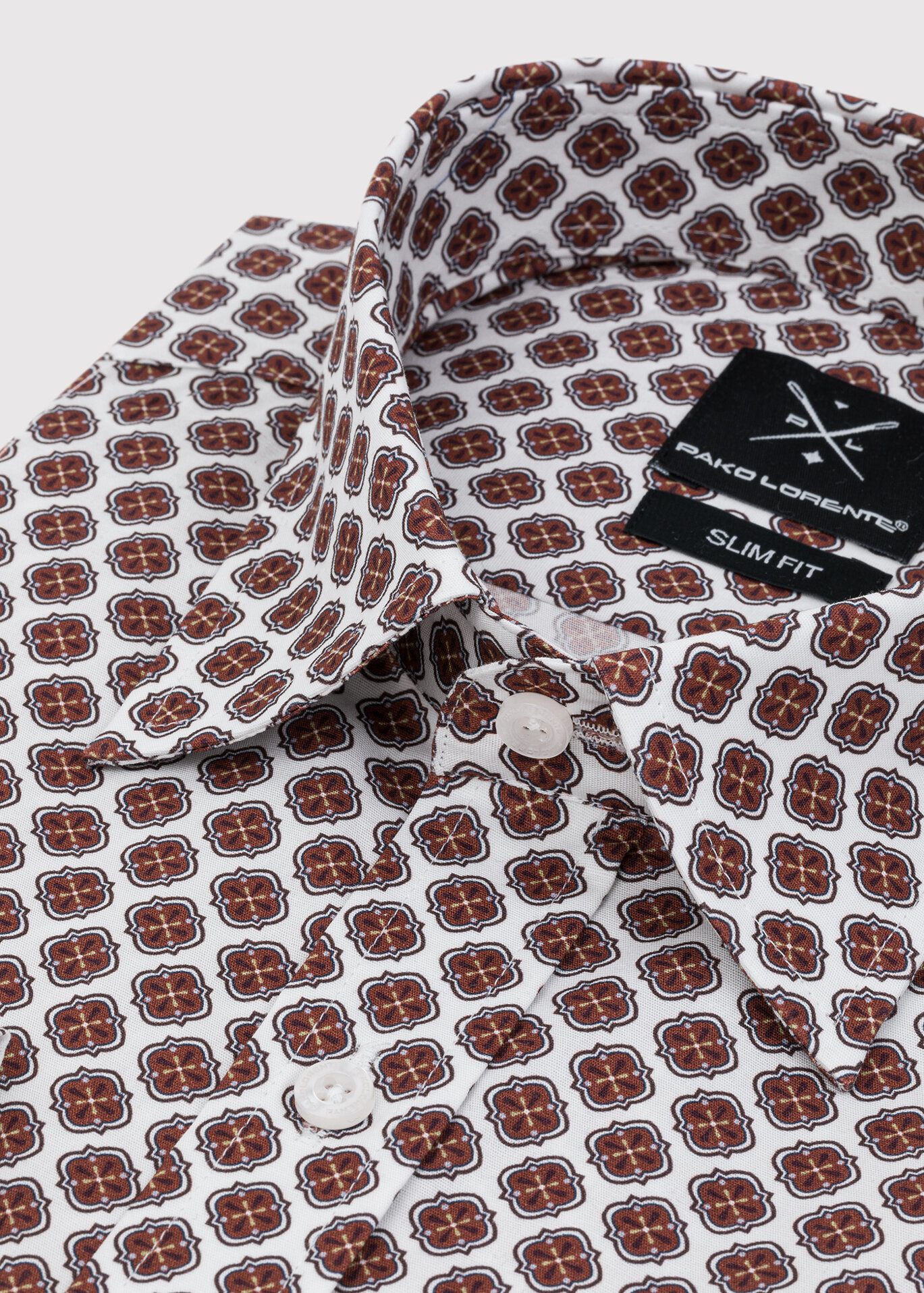 Casualowa koszula męska w brązowy wzór - Pako Lorente